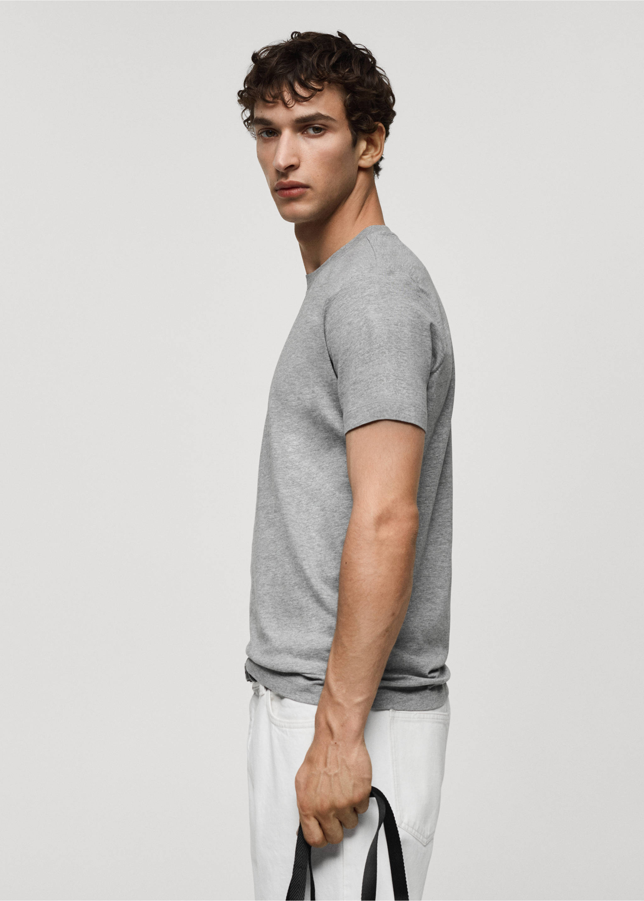 Slim-fit cotton t-shirt - Details of the article 2, Medium Heather Grey. Ref: 77070606-00.