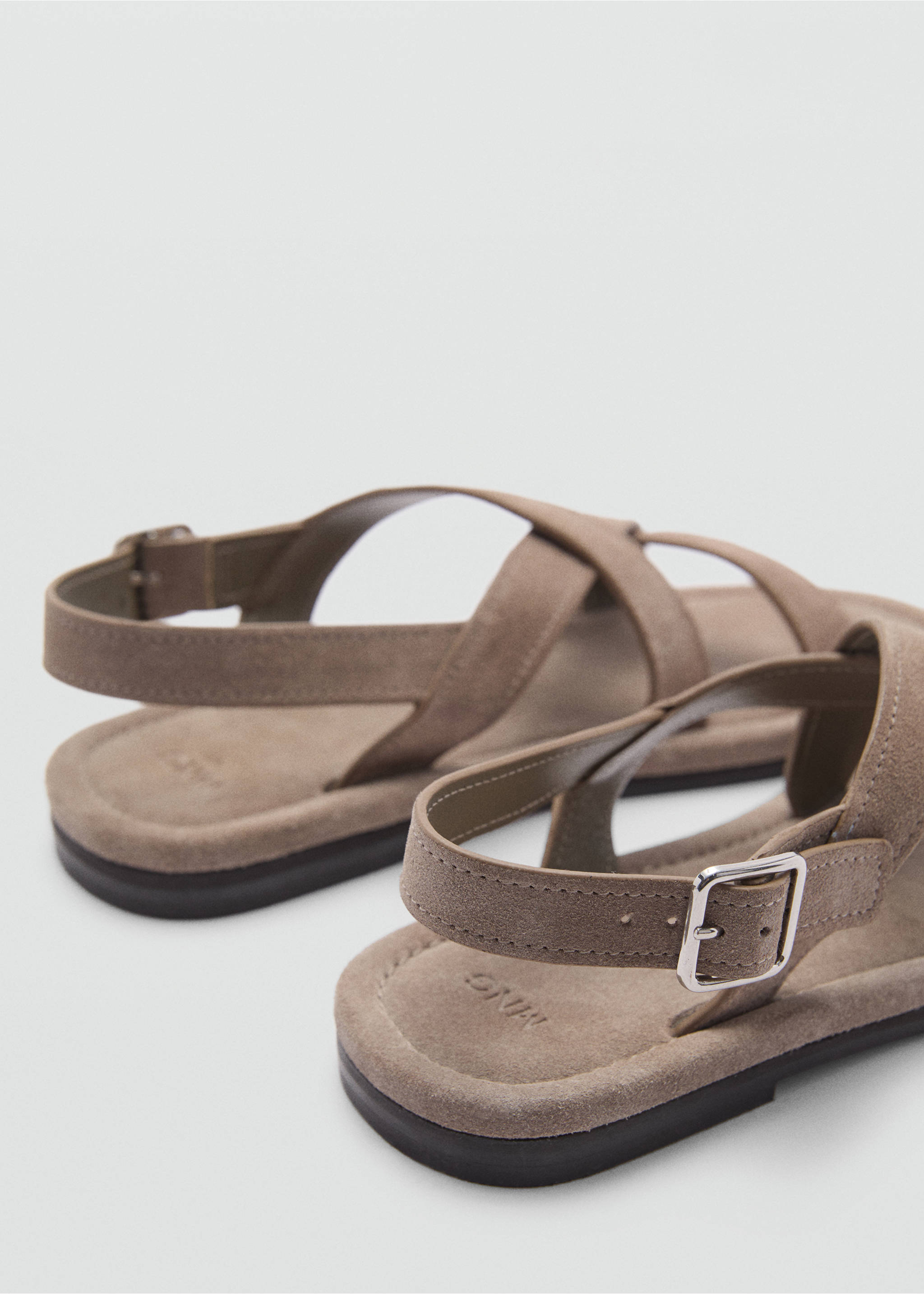 Suede leather sandals with crossed straps - Details of the article 1, Medium Brown. Ref: 77070616-00.