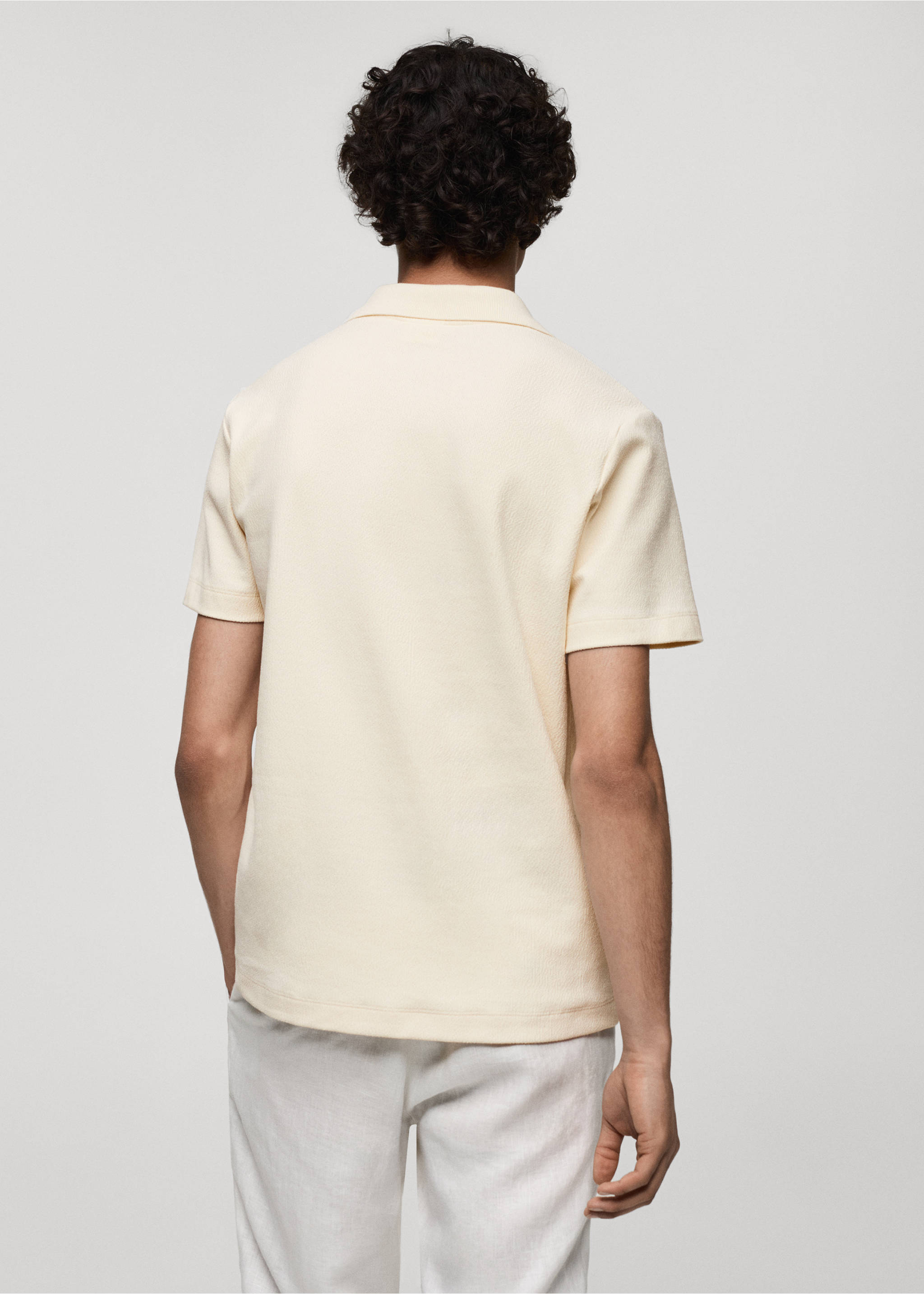 Regular-fit textured cotton polo shirt - Reverse of the article, Ecru. Ref: 77070618-00.