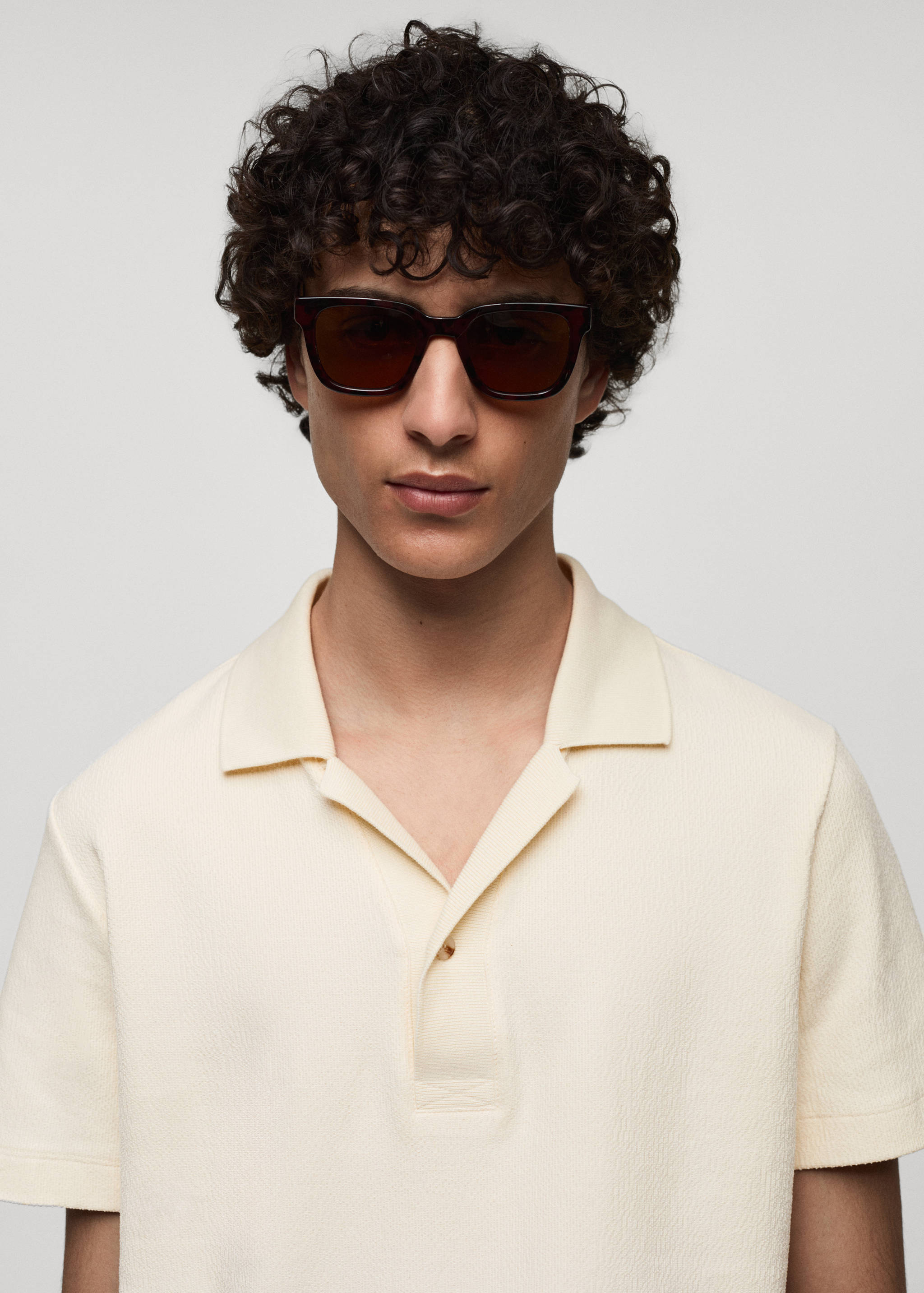 Bluză polo din bumbac regular-fit cu textură - Detaliu al articolului 1