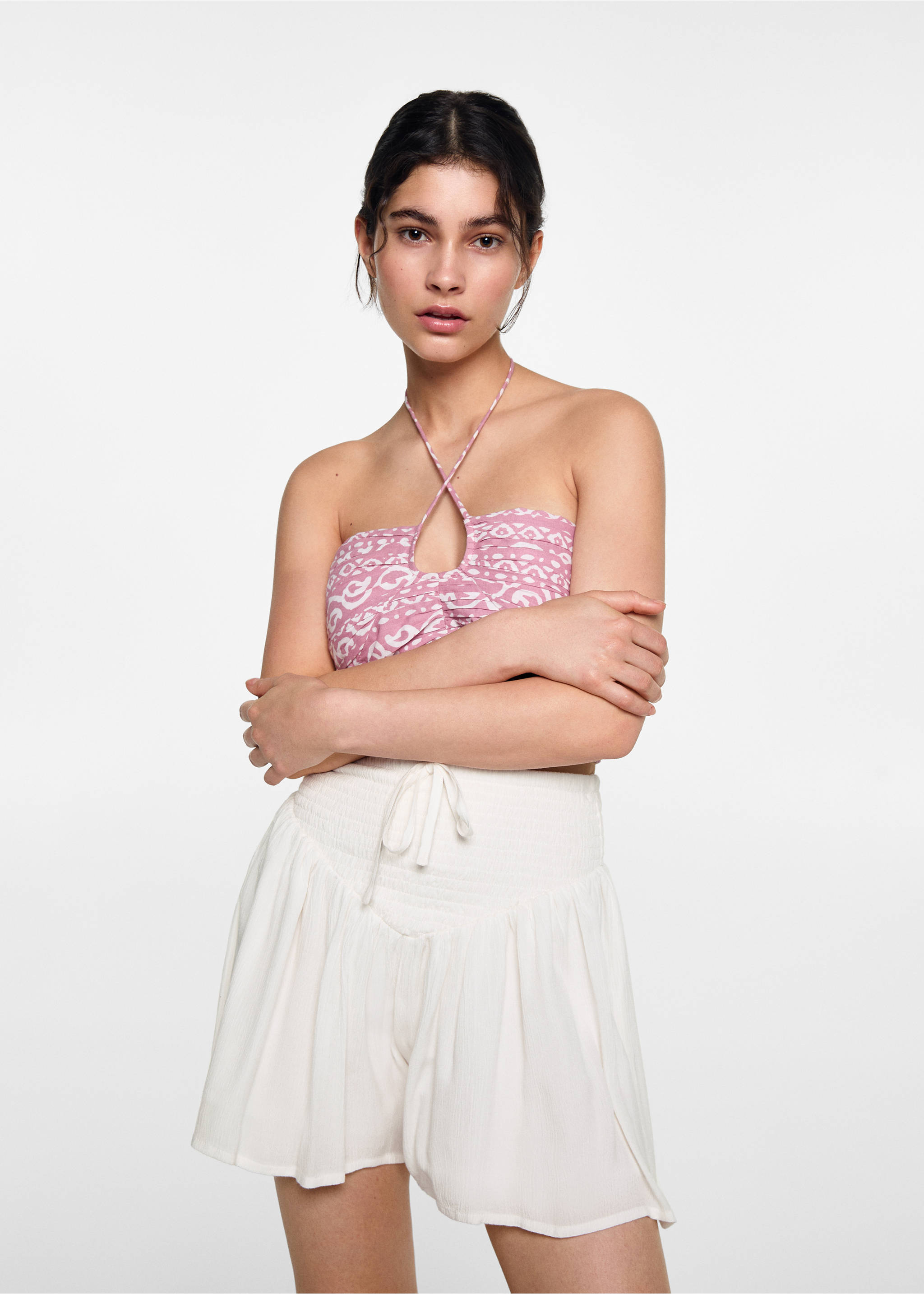 Geraffter Hosenrock - Mittlere Ansicht, Cremeweiß. Ref: 77070628-00.