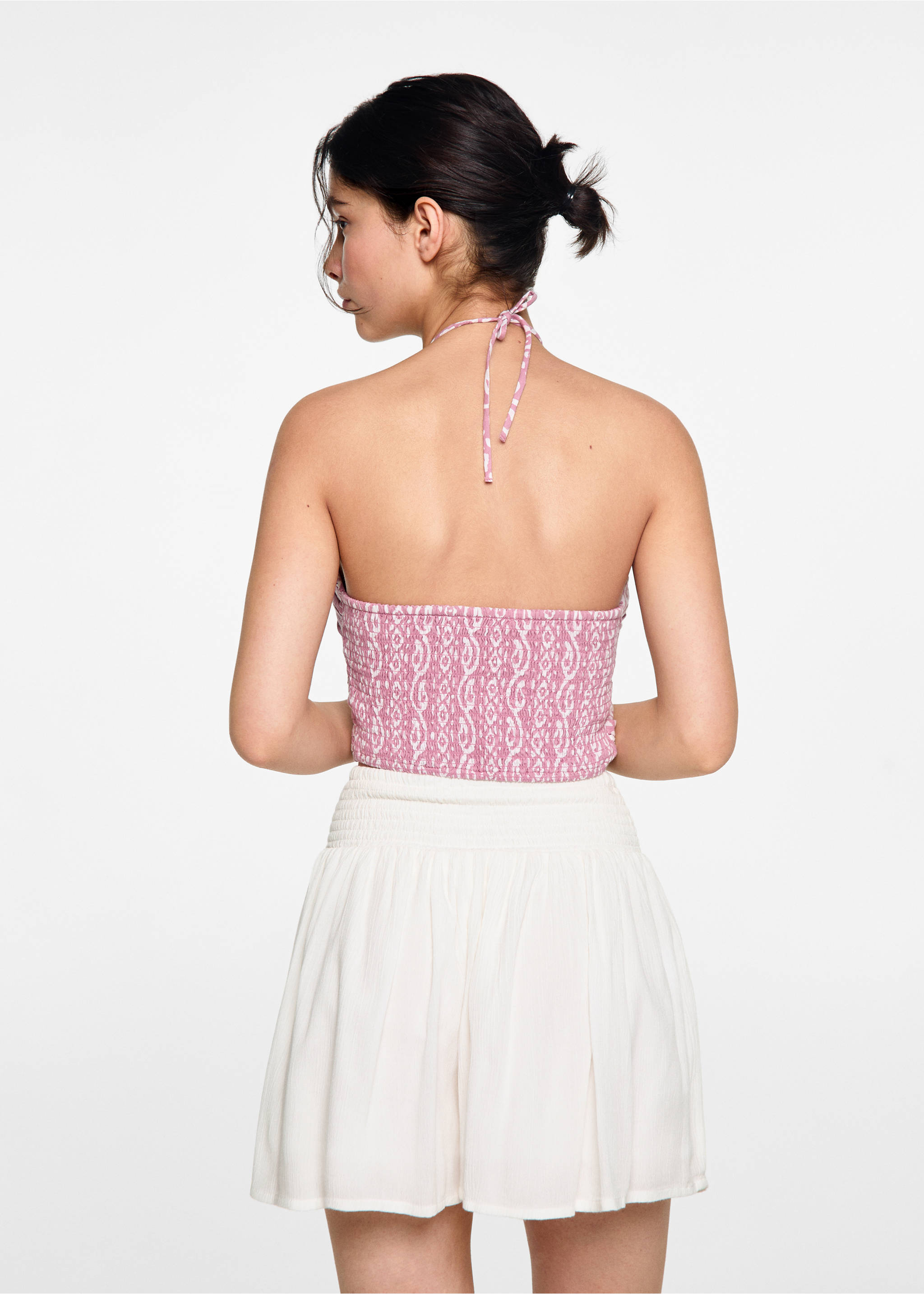 Geraffter Hosenrock - Rückseite des Artikels, Cremeweiß. Ref: 77070628-00.