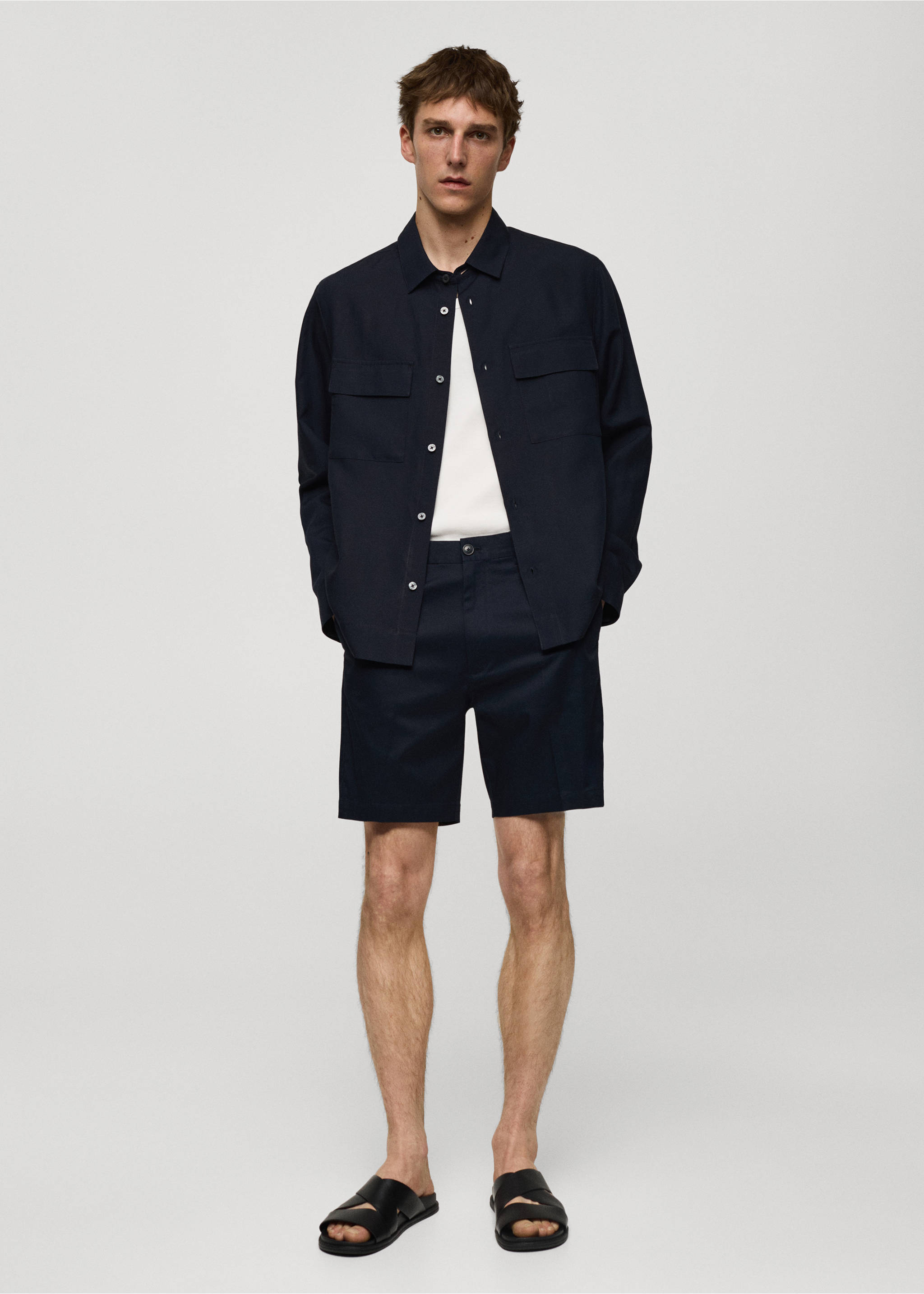 Slim fit cotton Bermuda shorts - General plane, Dark Navy. Ref: 77071007-00.