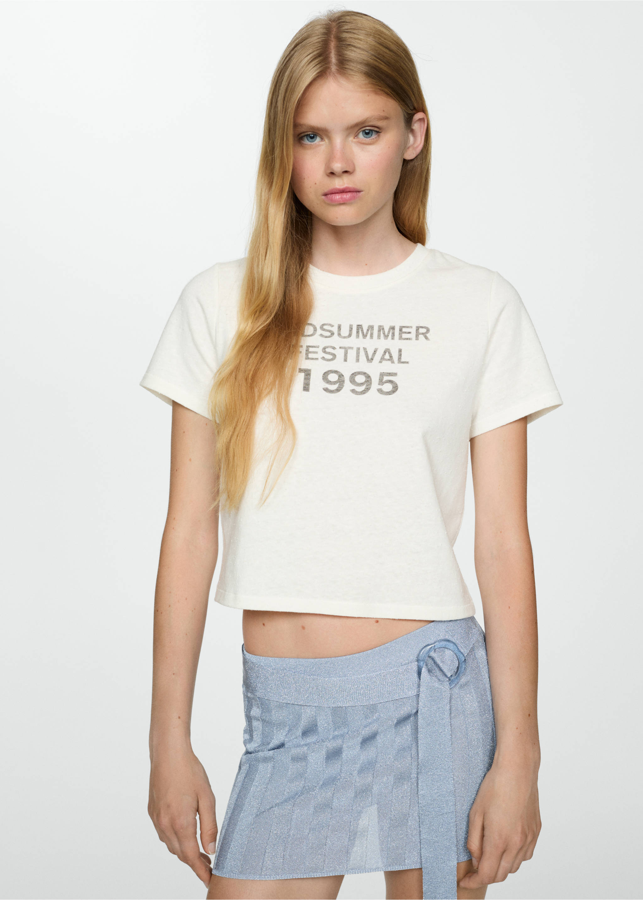 Lurex knitted mini-skirt - Details of the article 4, Blue. Ref: 77071507-00.