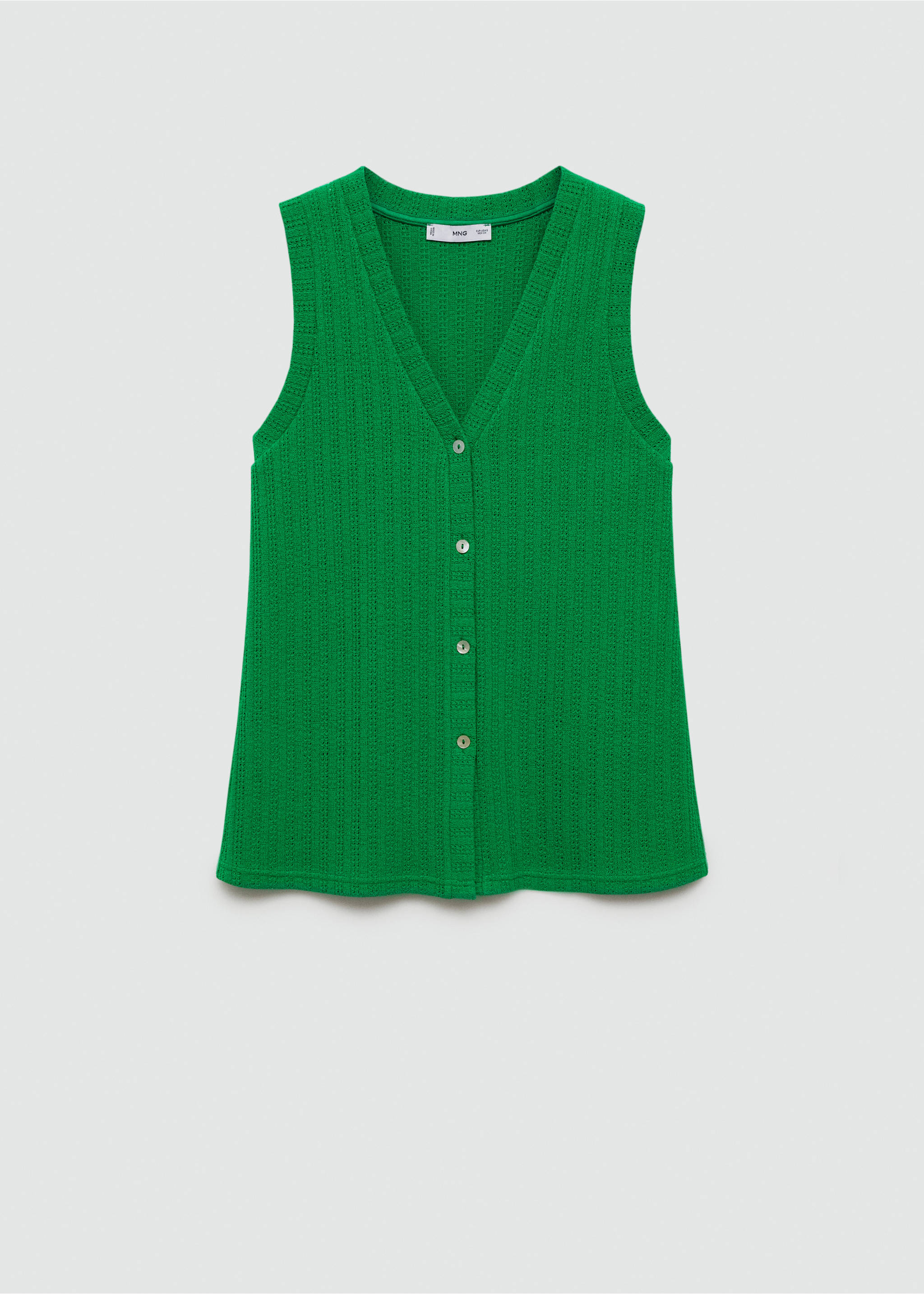 Crochet waistcoat with buttons - Article without model, Green. Ref: 77072005-00.