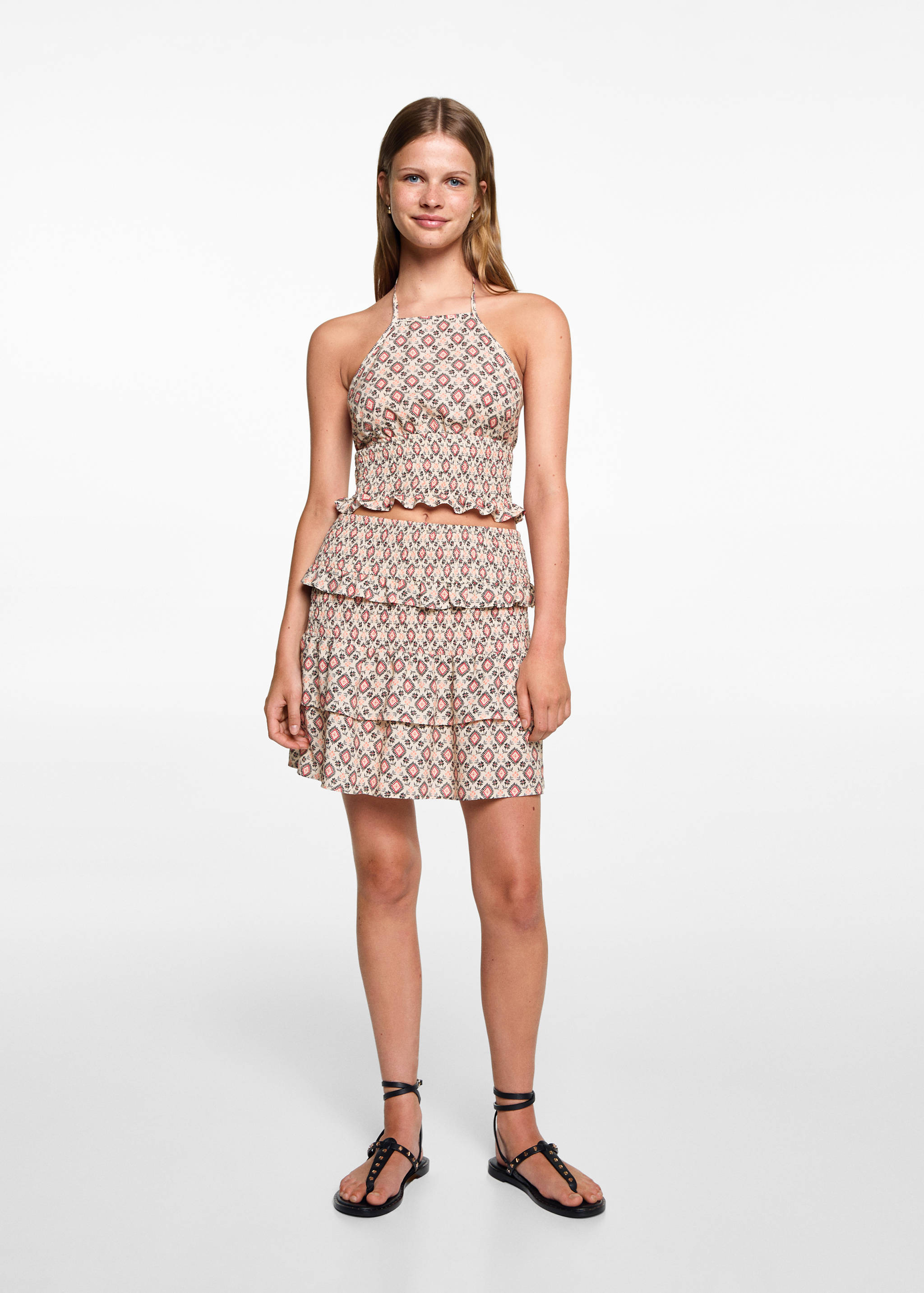 Printed halter-neck cropped top - General plane