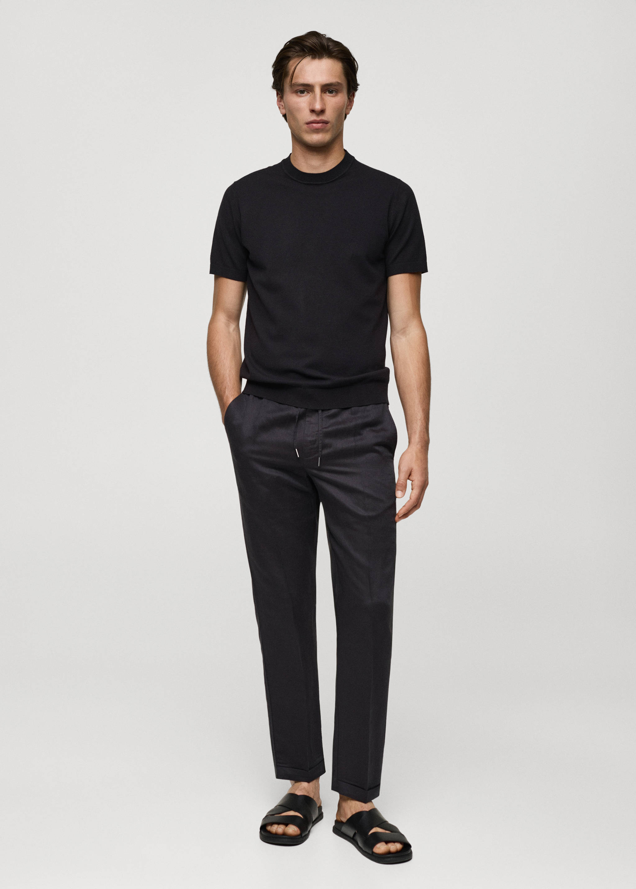 Tencel™ linen pants with drawstring - General plane