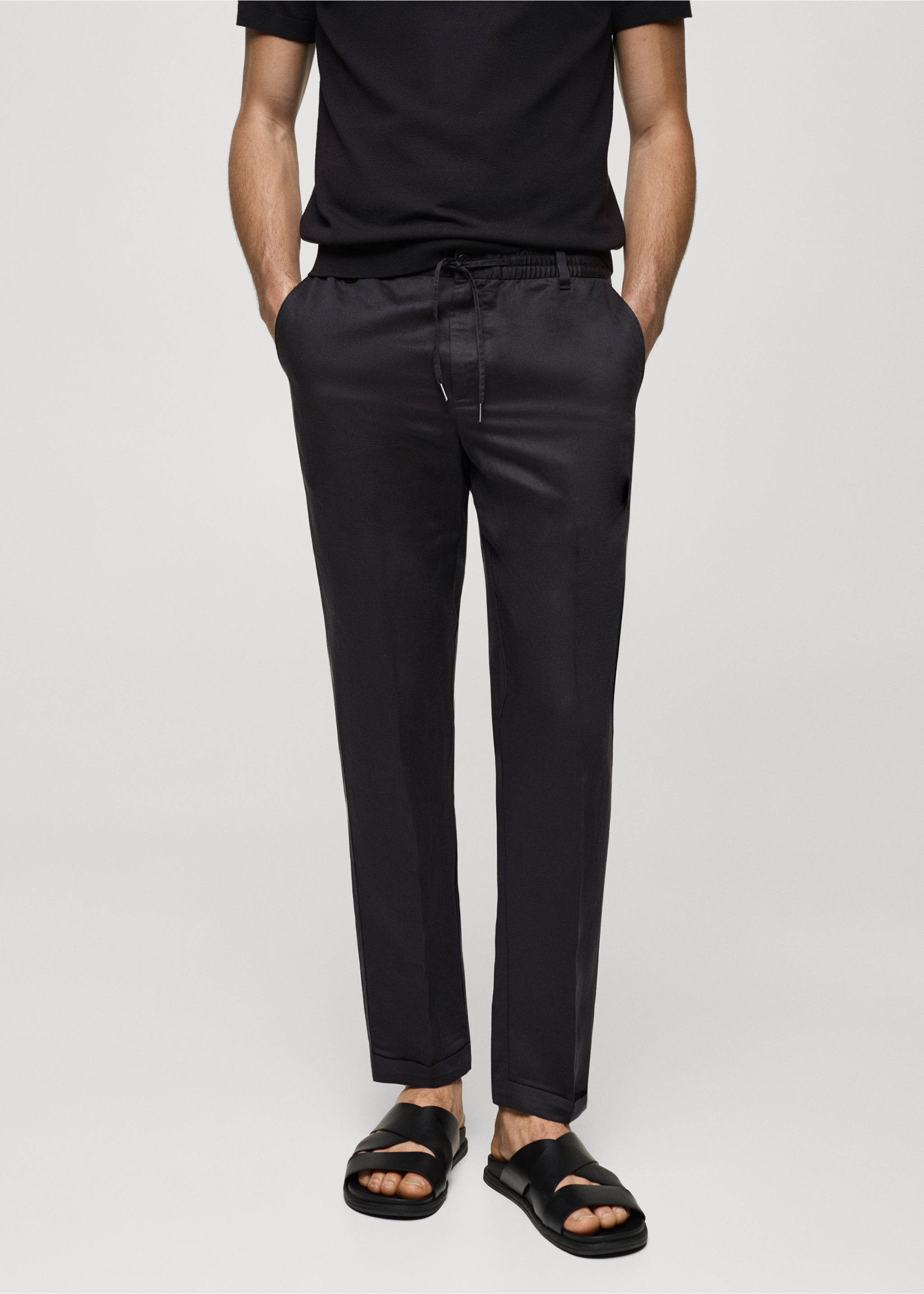 Tencel™ linen trousers with drawstring - Medium plane, Medium Grey. Ref: 77072531-00.