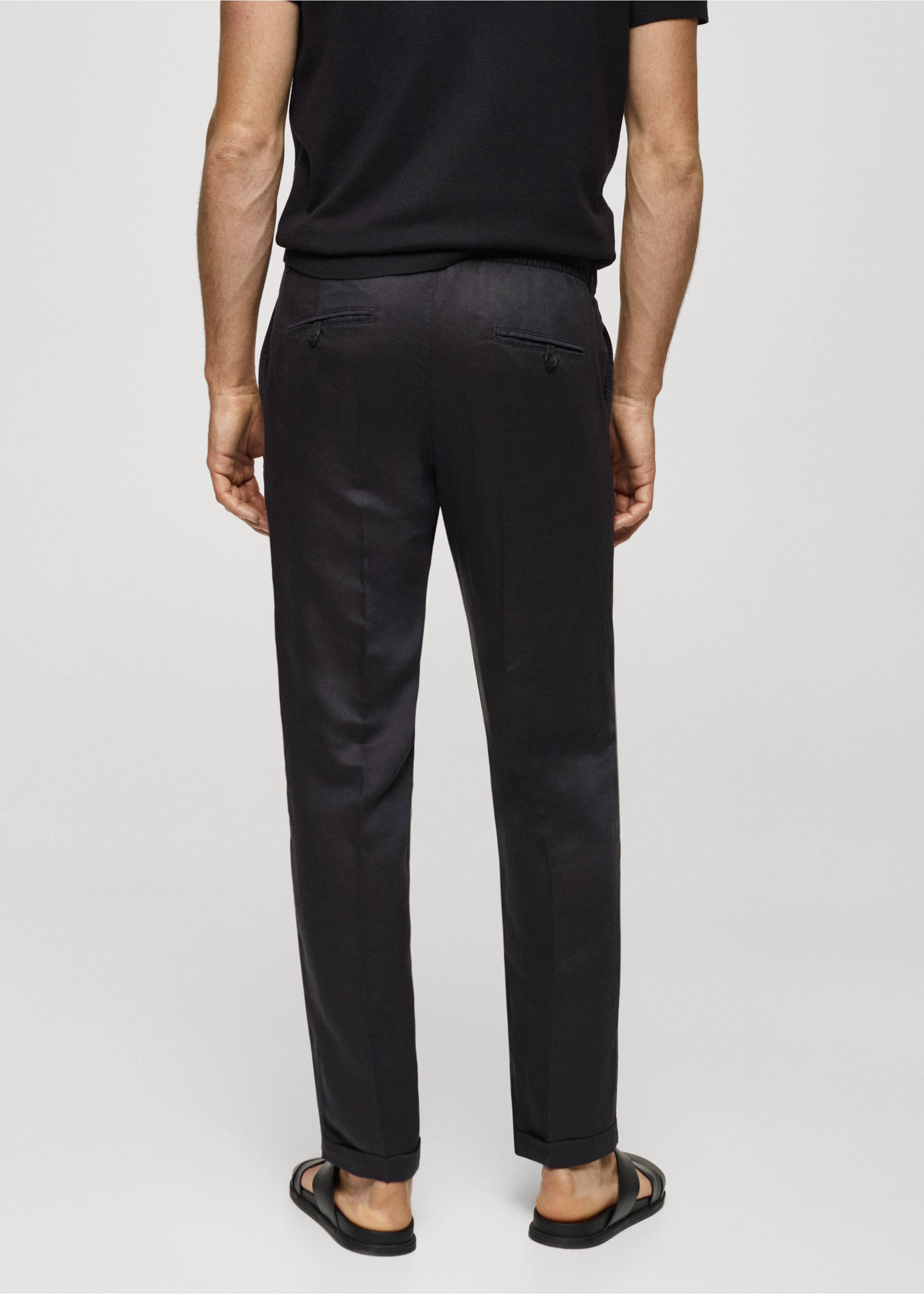 Tencel™ linen trousers with drawstring - Reverse of the article, Medium Grey. Ref: 77072531-00.