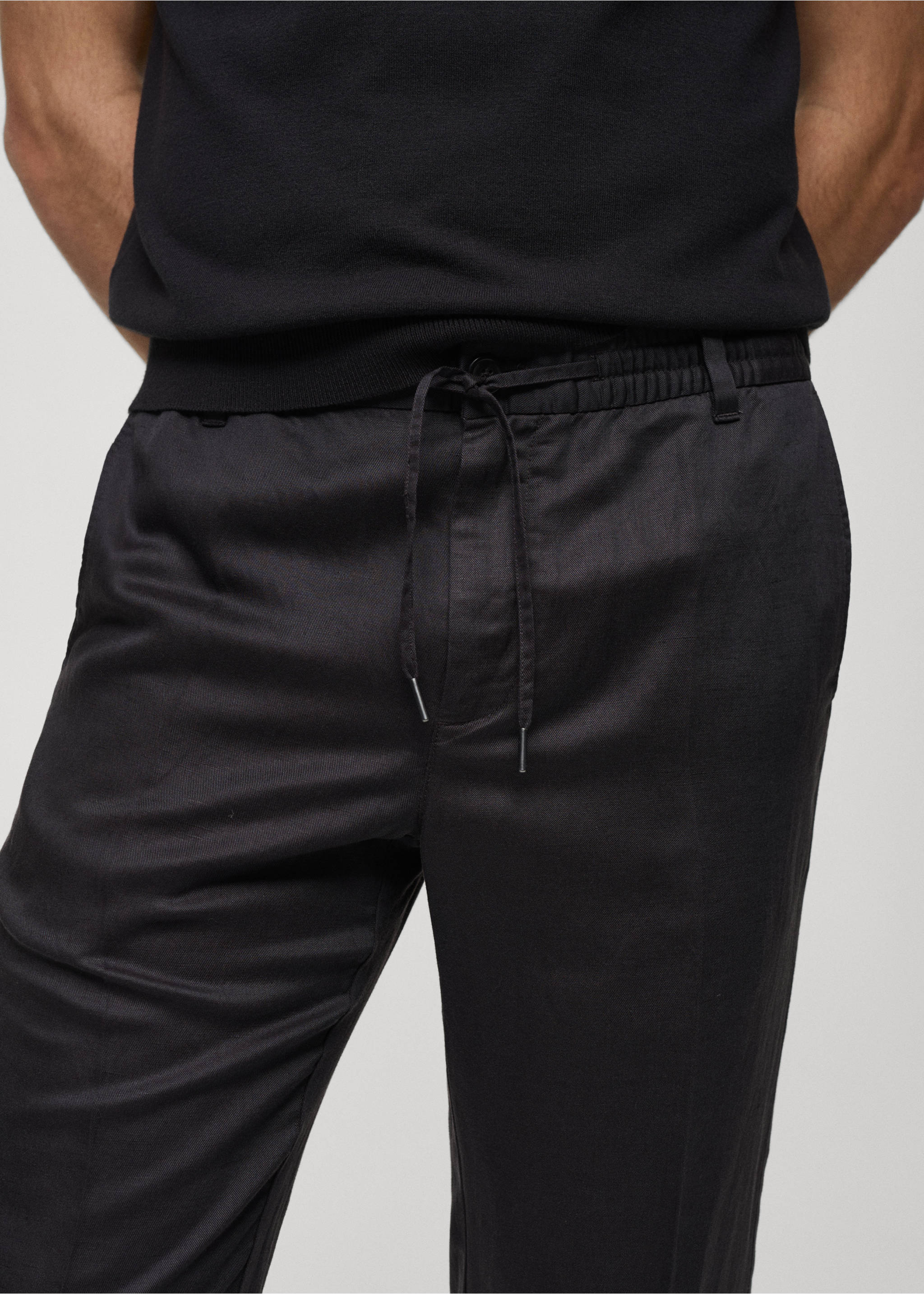 Tencel™ linen trousers with drawstring - Details of the article 1, Medium Grey. Ref: 77072531-00.