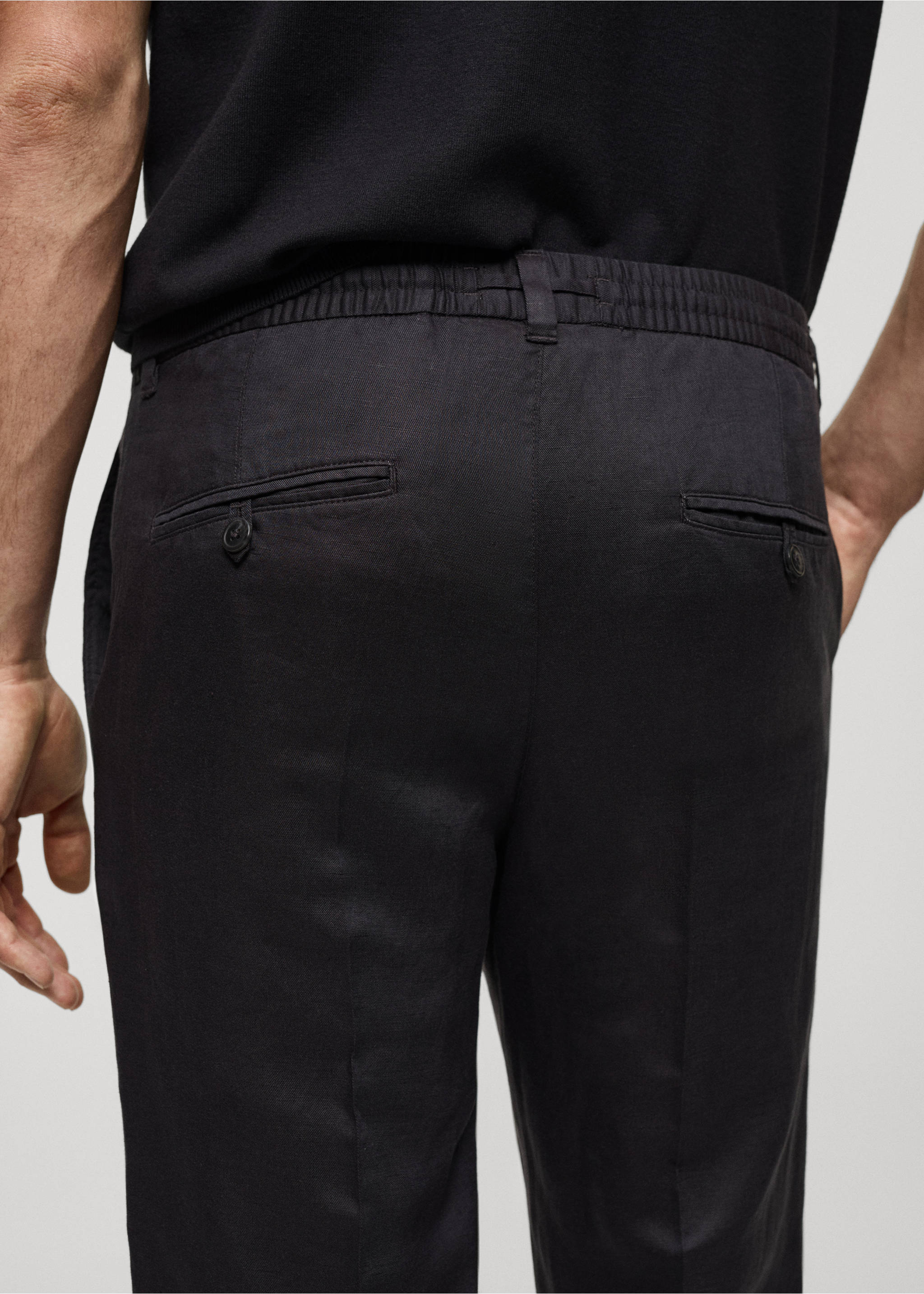 Tencel™ linen trousers with drawstring - Details of the article 3, Medium Grey. Ref: 77072531-00.