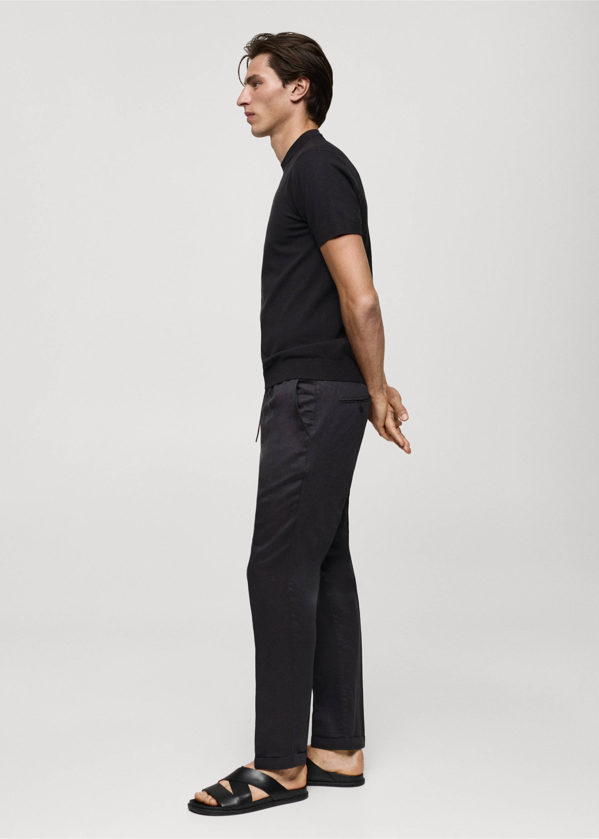 Tencel™ linen trousers with drawstring - Details of the article 2, Medium Grey. Ref: 77072531-00.