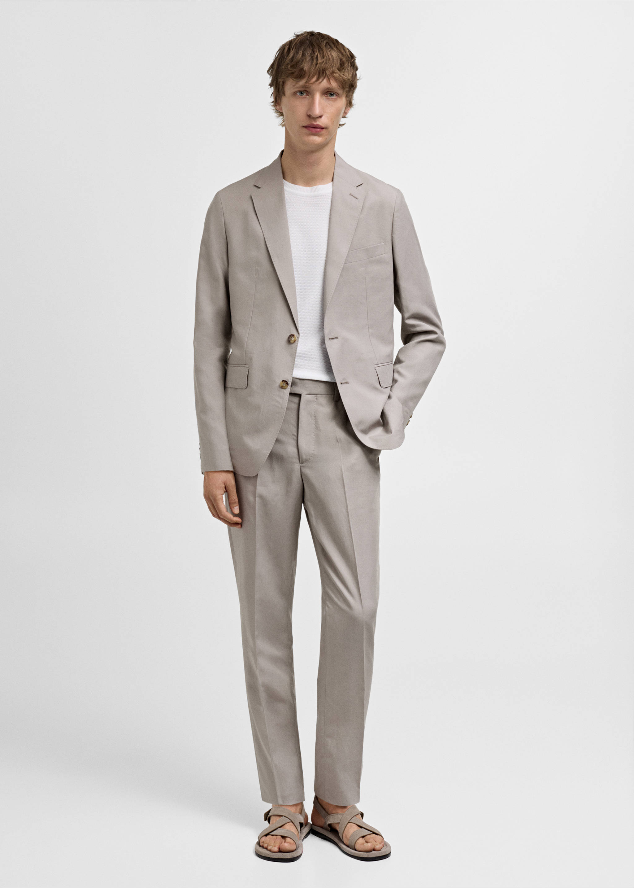 Slim-fit linen-blend suit jacket - General plane, Light/Pastel Grey. Ref: 77072532-00.