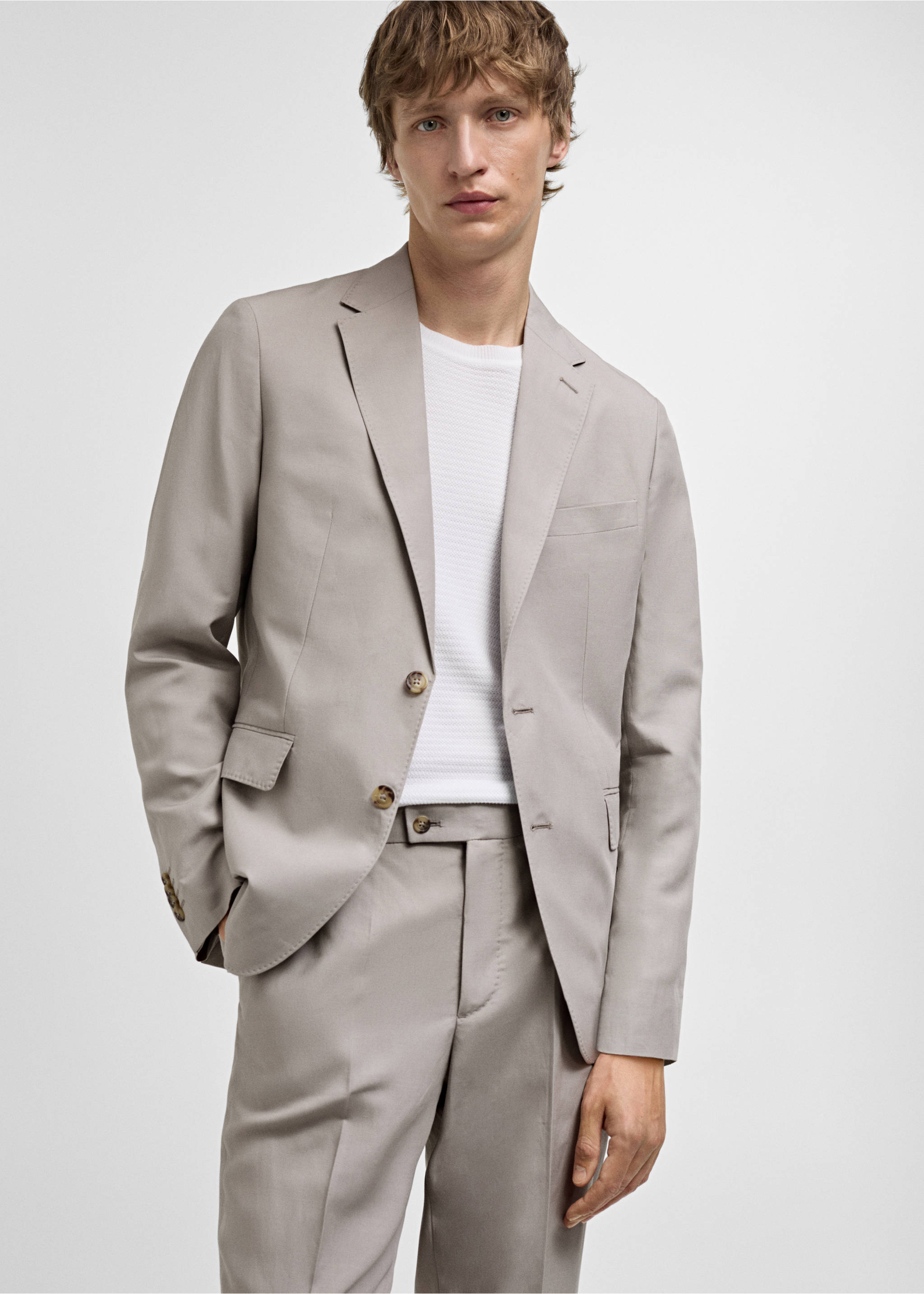 Slim-fit linen-blend suit jacket - Medium plane, Light/Pastel Grey. Ref: 77072532-00.