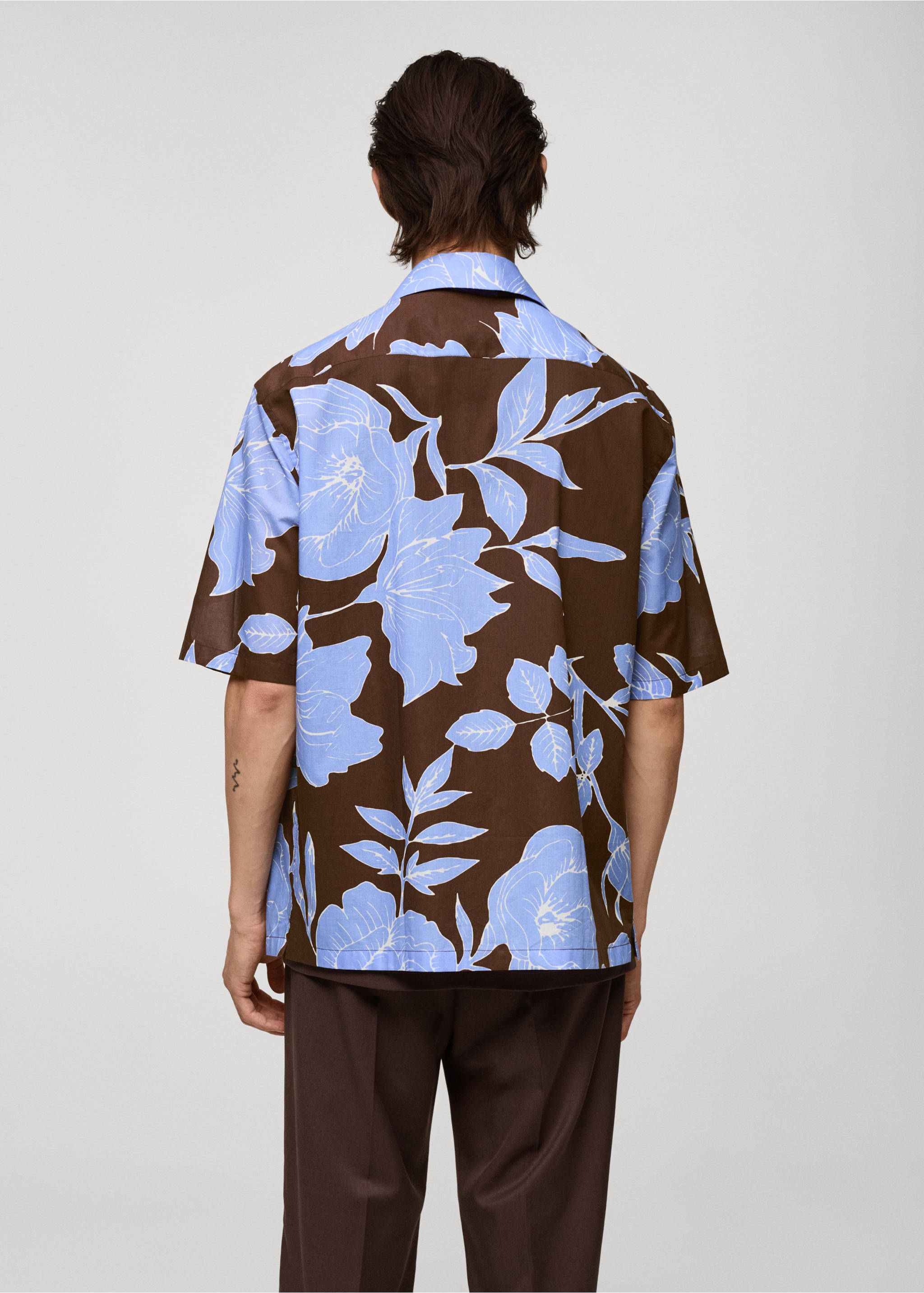 Regular-fit printed cotton shirt - Reverse of the article, Brown. Ref: 77072544-00.