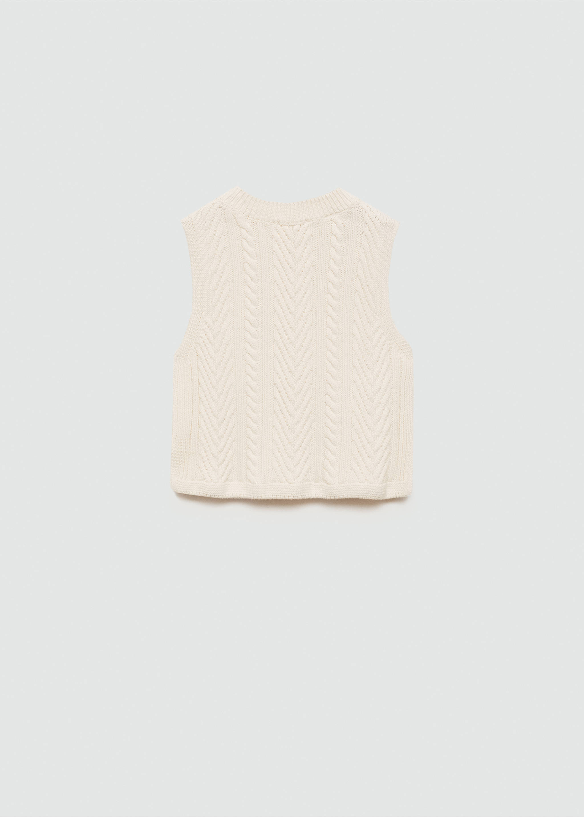 Kamizelka z dzianiny z warkoczami - Tylna strona artykułu, Złamana biel. Ref: 77072929-00.