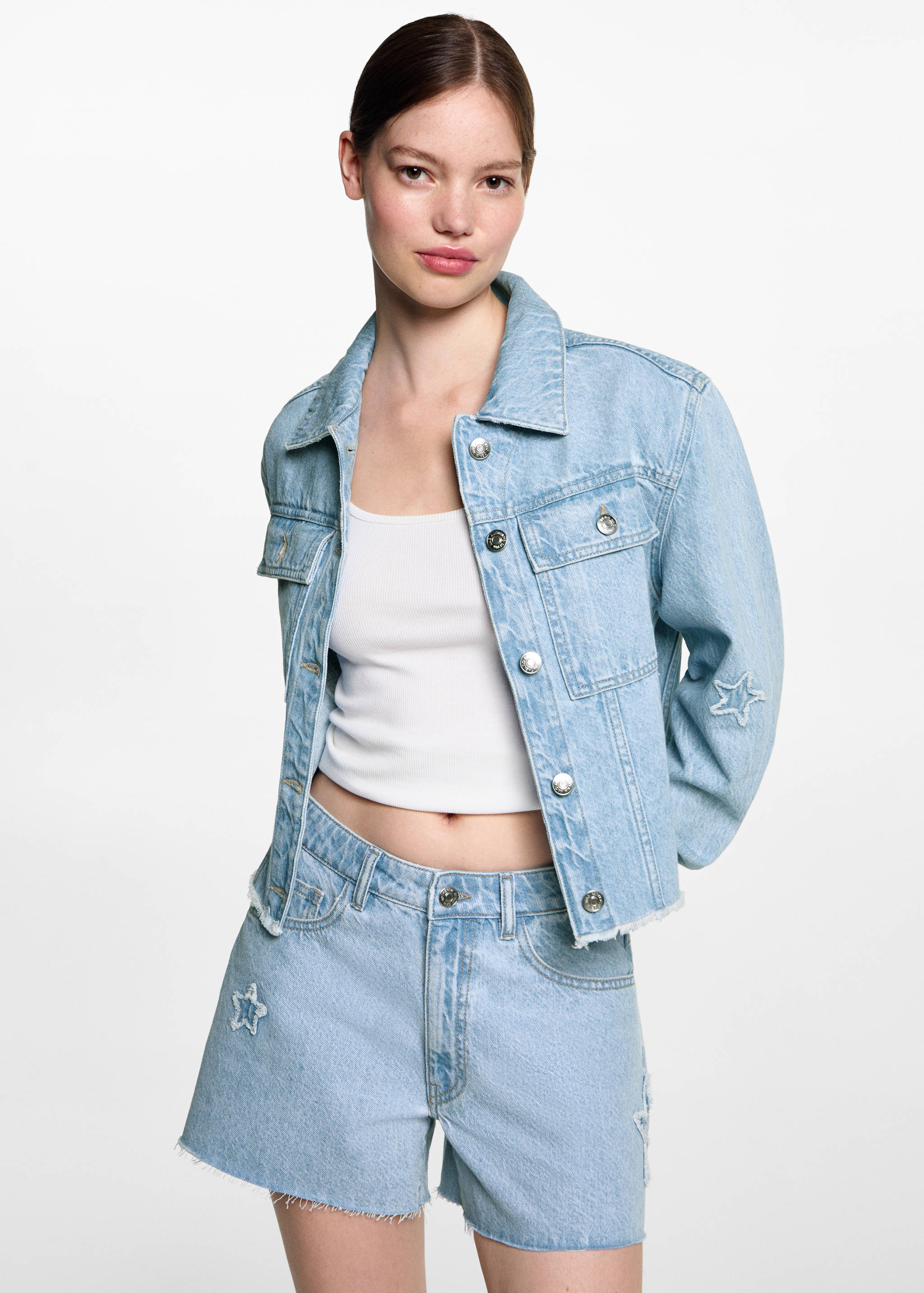 Jeansshort mit Sternmotiv - Mittlere Ansicht