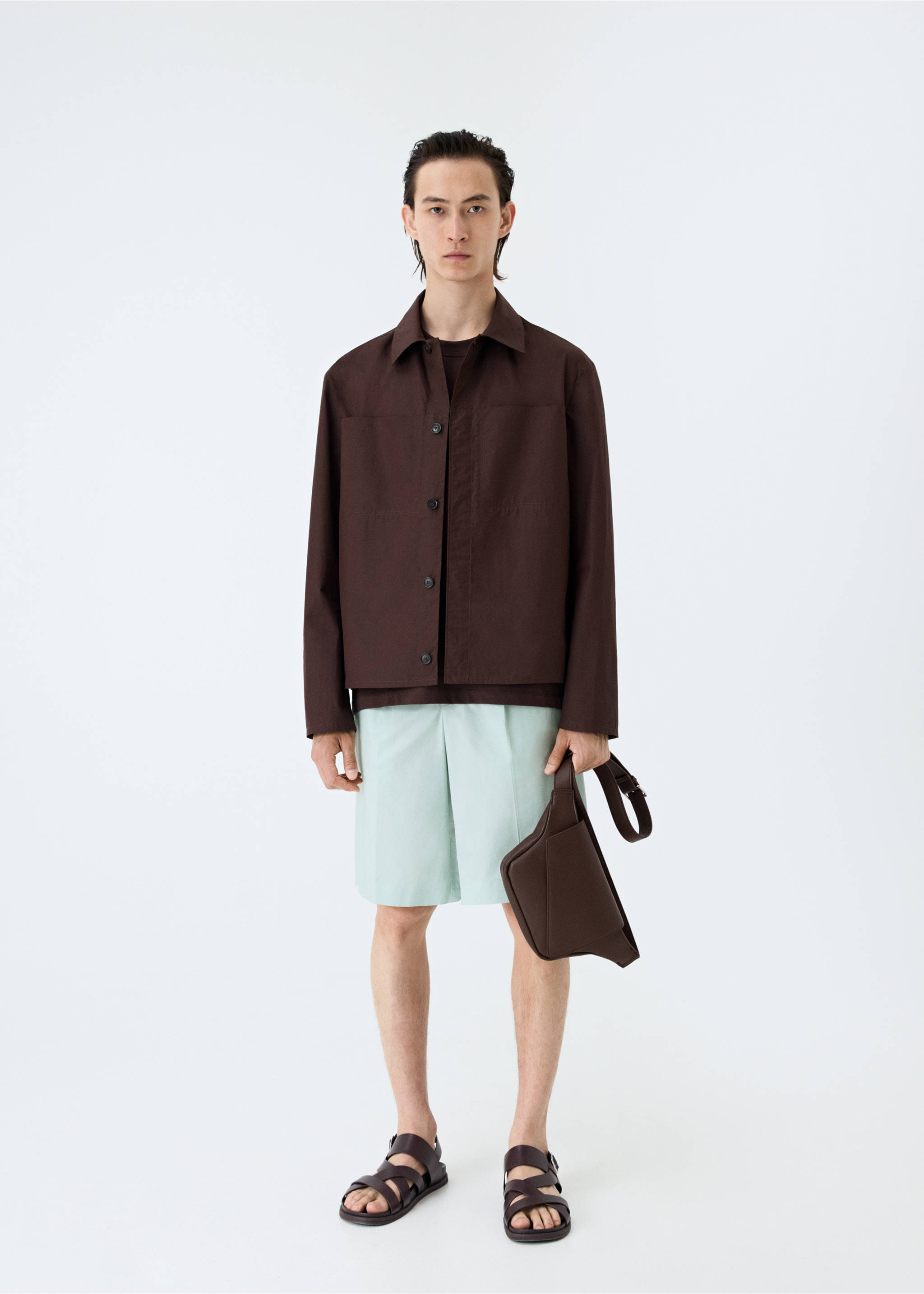 Relaxed-fit bermuda shorts - Details of the article 3, Pastel Green. Ref: 77073259-00.