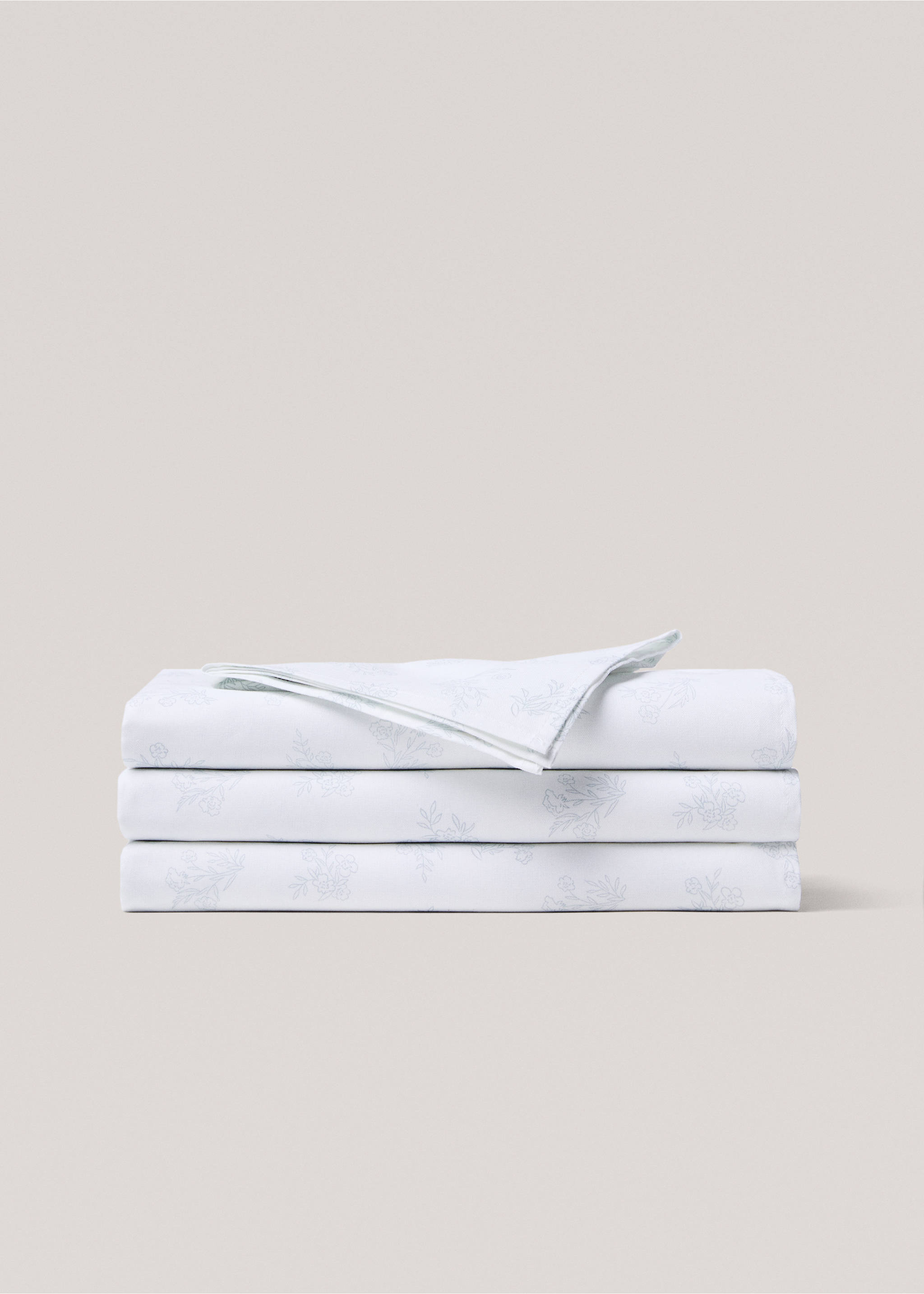 Cotton floral-design napkin - Details of the article 3, White. Ref: 77073277-00.