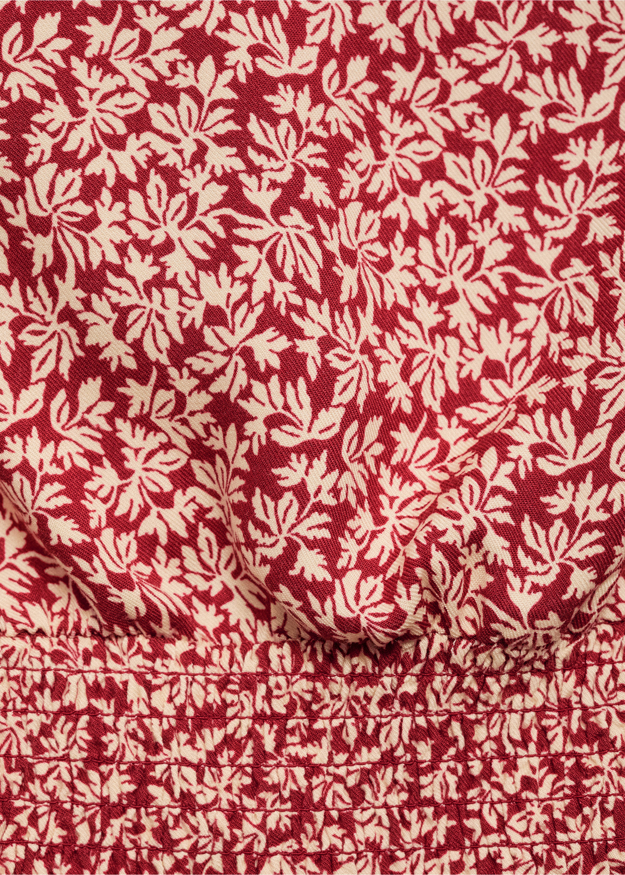 Ruched printed blouse - Details of the article 8, Maroon. Ref: 77073281-00.