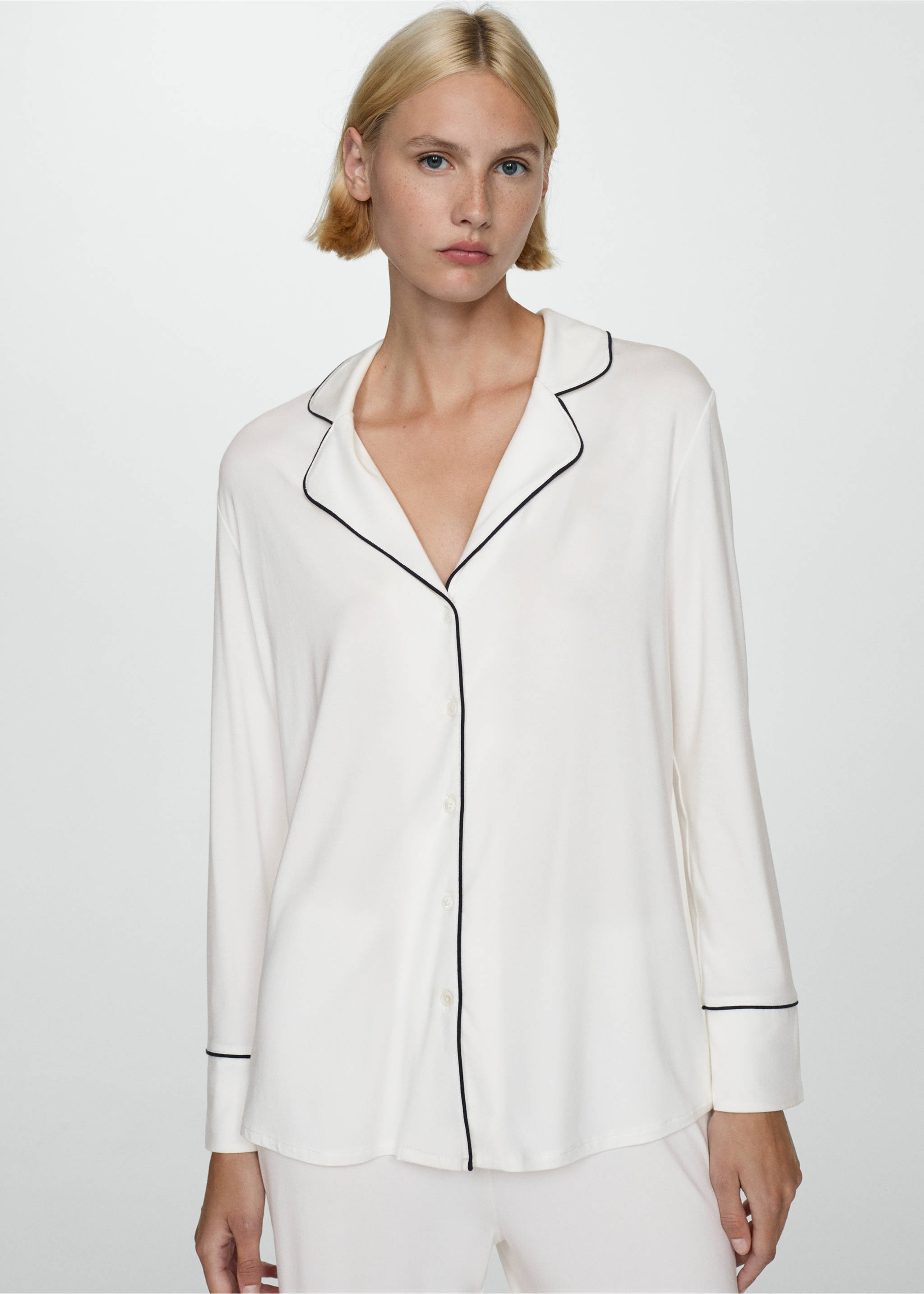 Dvoudílné pyžamo s ozdobným lemováním - Detail zboží 1, Šedobílá. Ref: 77073289-00.