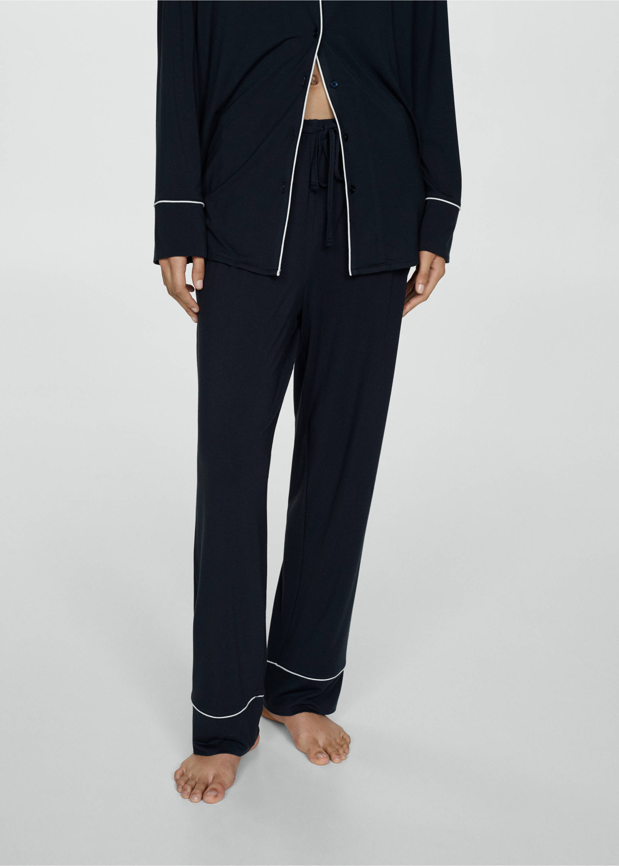 Pijama dos piezas ribete - Plano medio, Azul marino oscuro. Ref: 77073289-00.