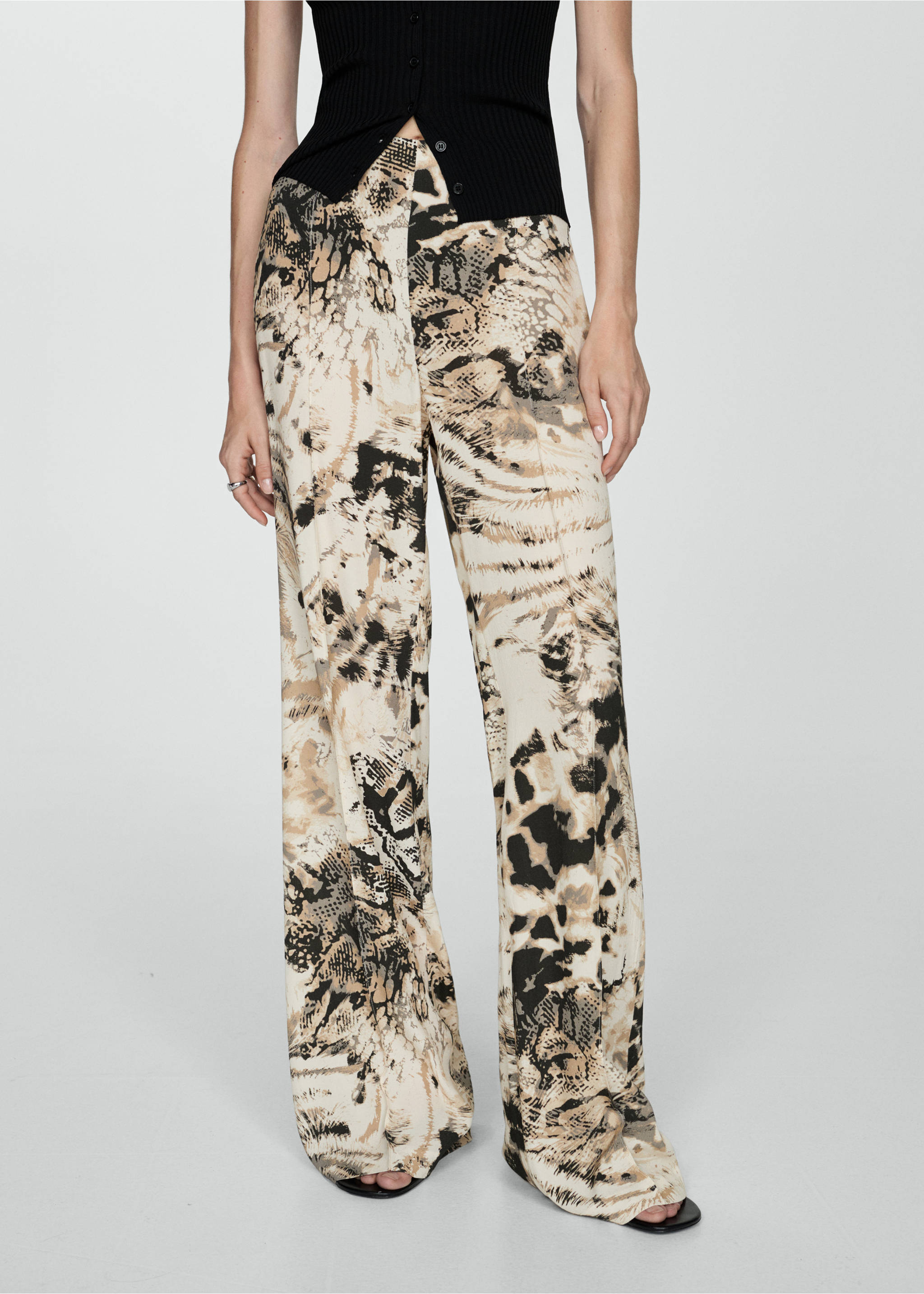 Fluid animal- print trousers - Medium plane, Ecru. Ref: 77073294-00.