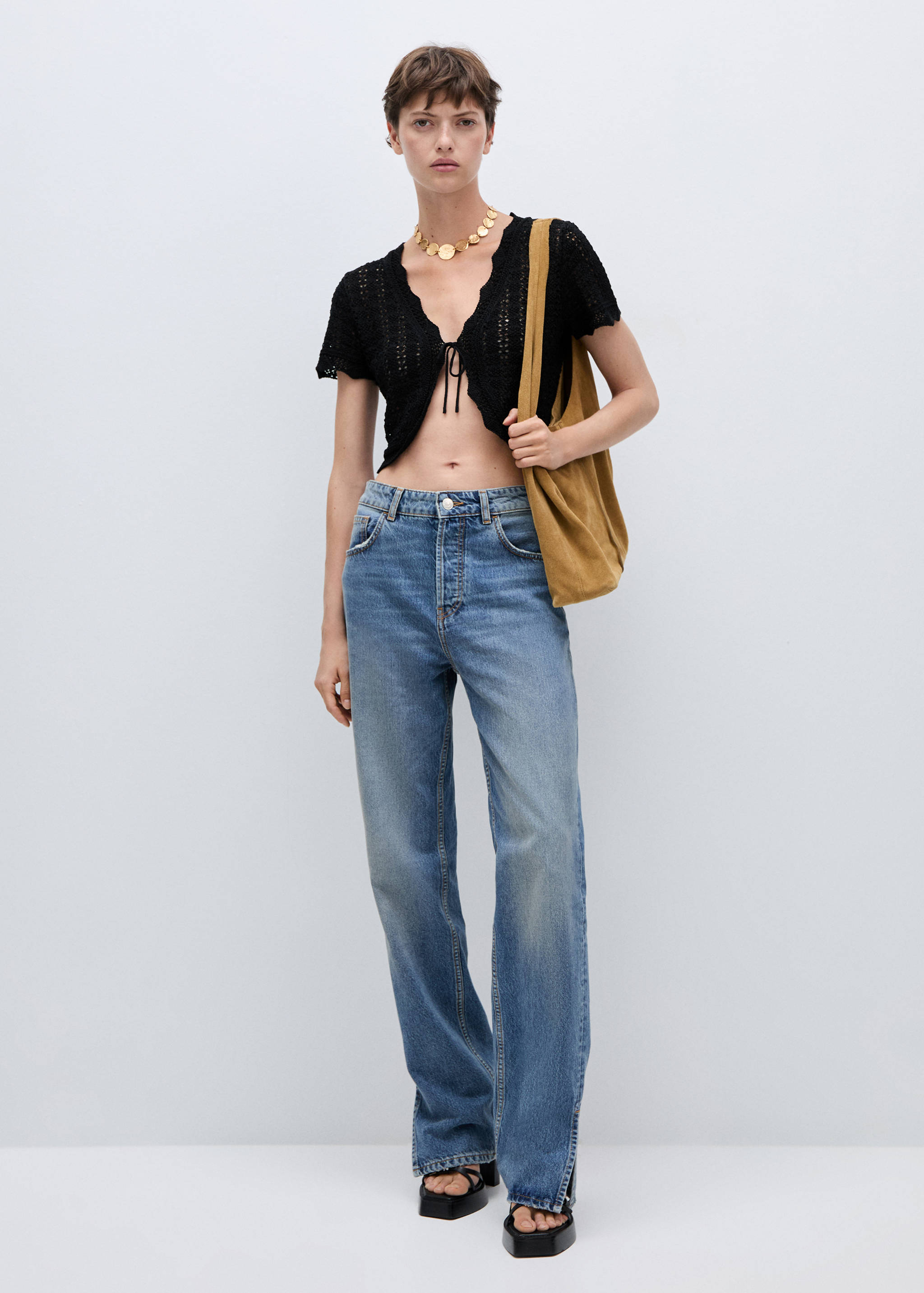 Cardigan de malha com laço - Plano geral