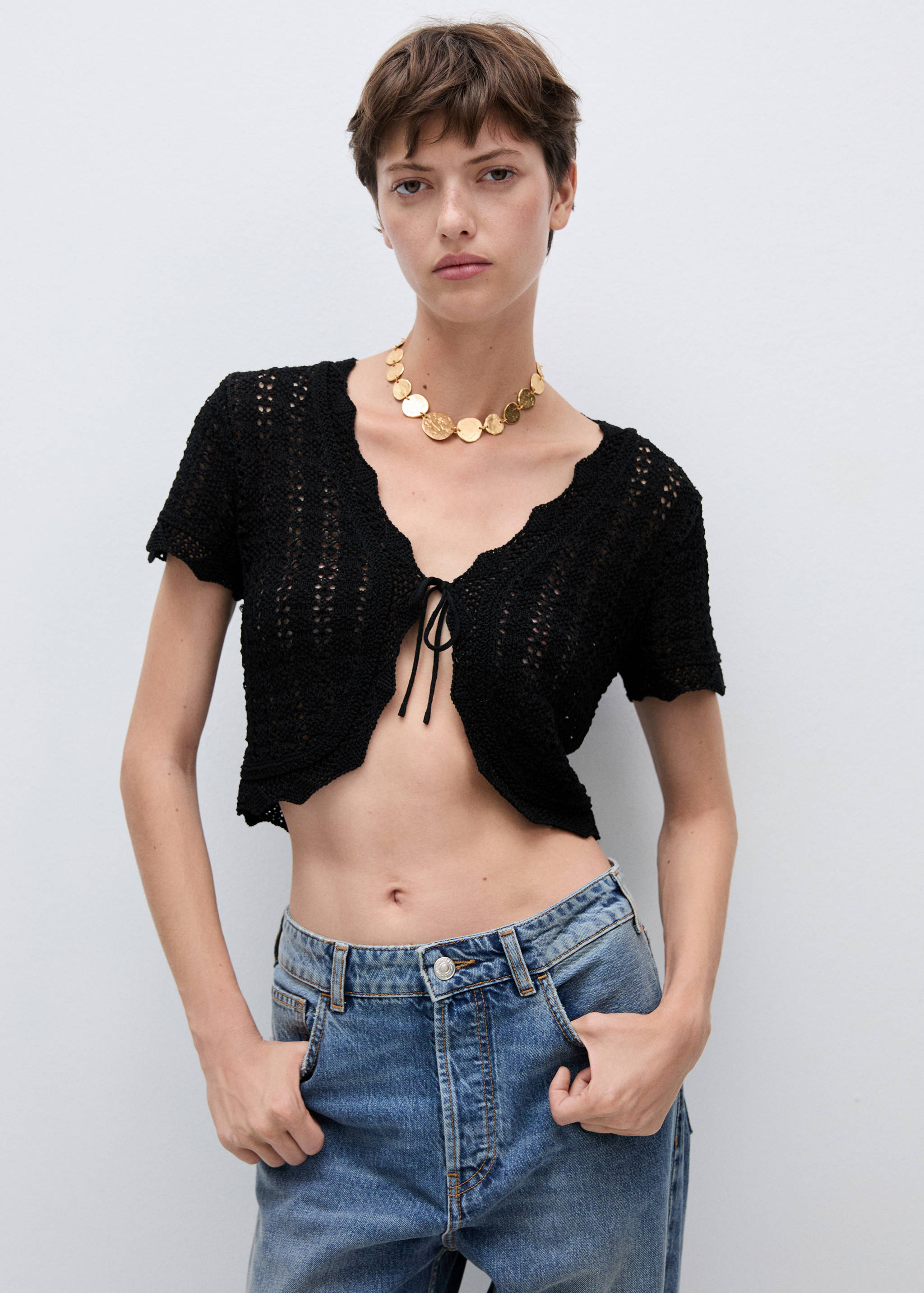 Cardigan de malha com laço - Plano médio