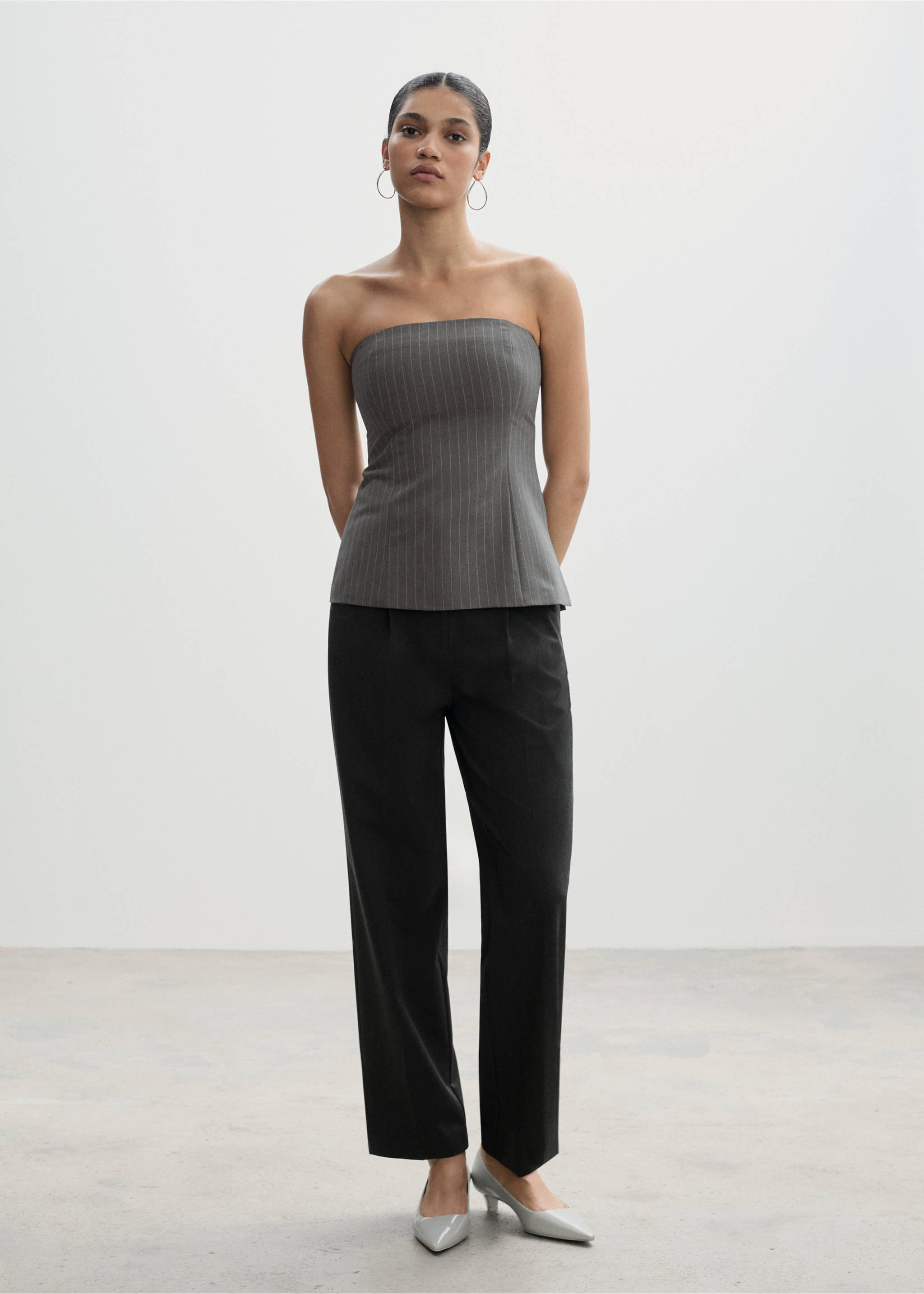 Strapless top with pinstripe - General plane, Grey. Ref: 77074029-00.