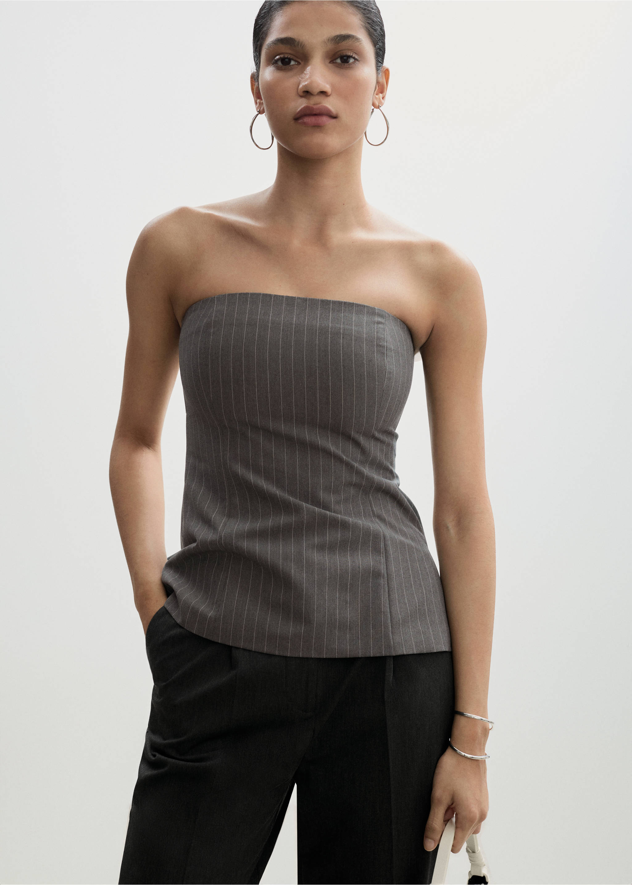 Strapless top with pinstripe - Medium plane, Grey. Ref: 77074029-00.