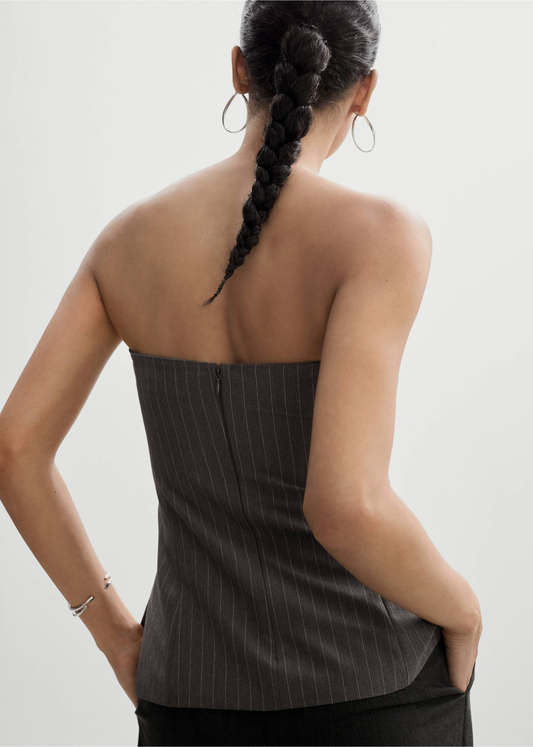Strapless top with pinstripe - Reverse of the article, Grey. Ref: 77074029-00.