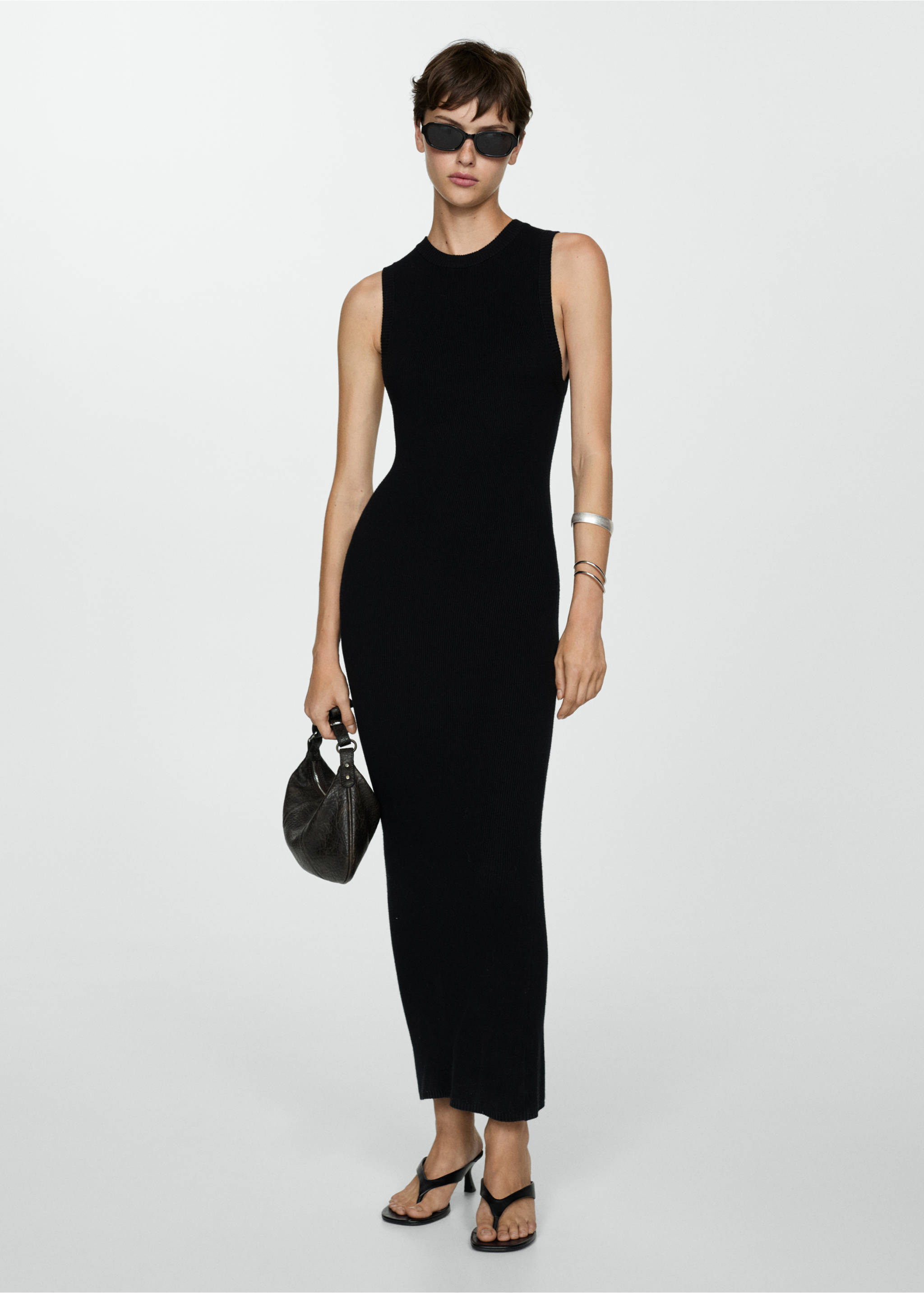 Knit long dress - General plane, Black. Ref: 77074032-00.