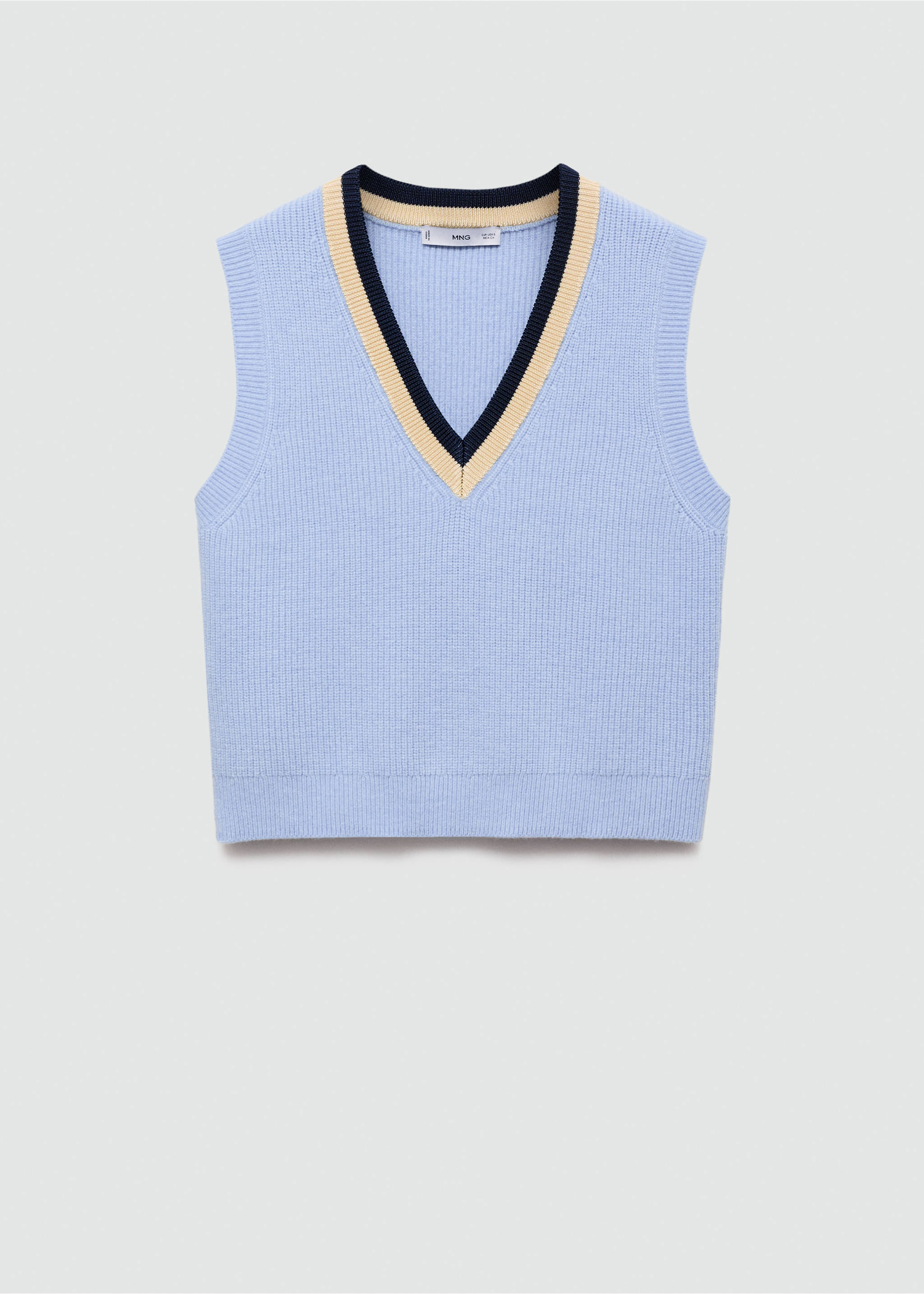 Contrast V-neck gilet - Article without model, Sky Blue. Ref: 77074034-00.