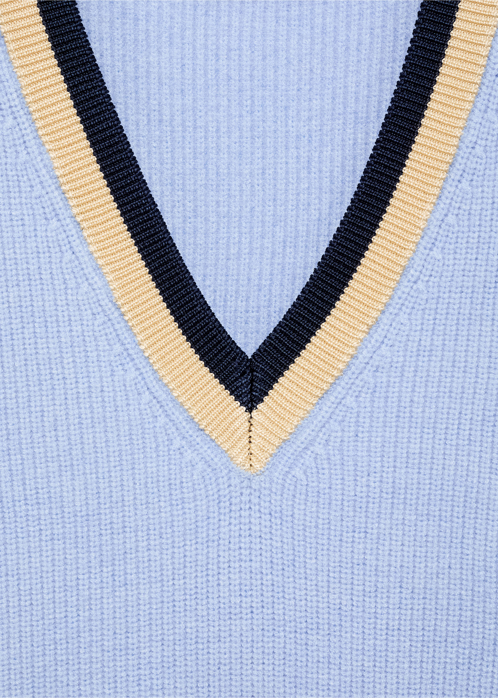Contrast V-neck gilet - Details of the article 8, Sky Blue. Ref: 77074034-00.