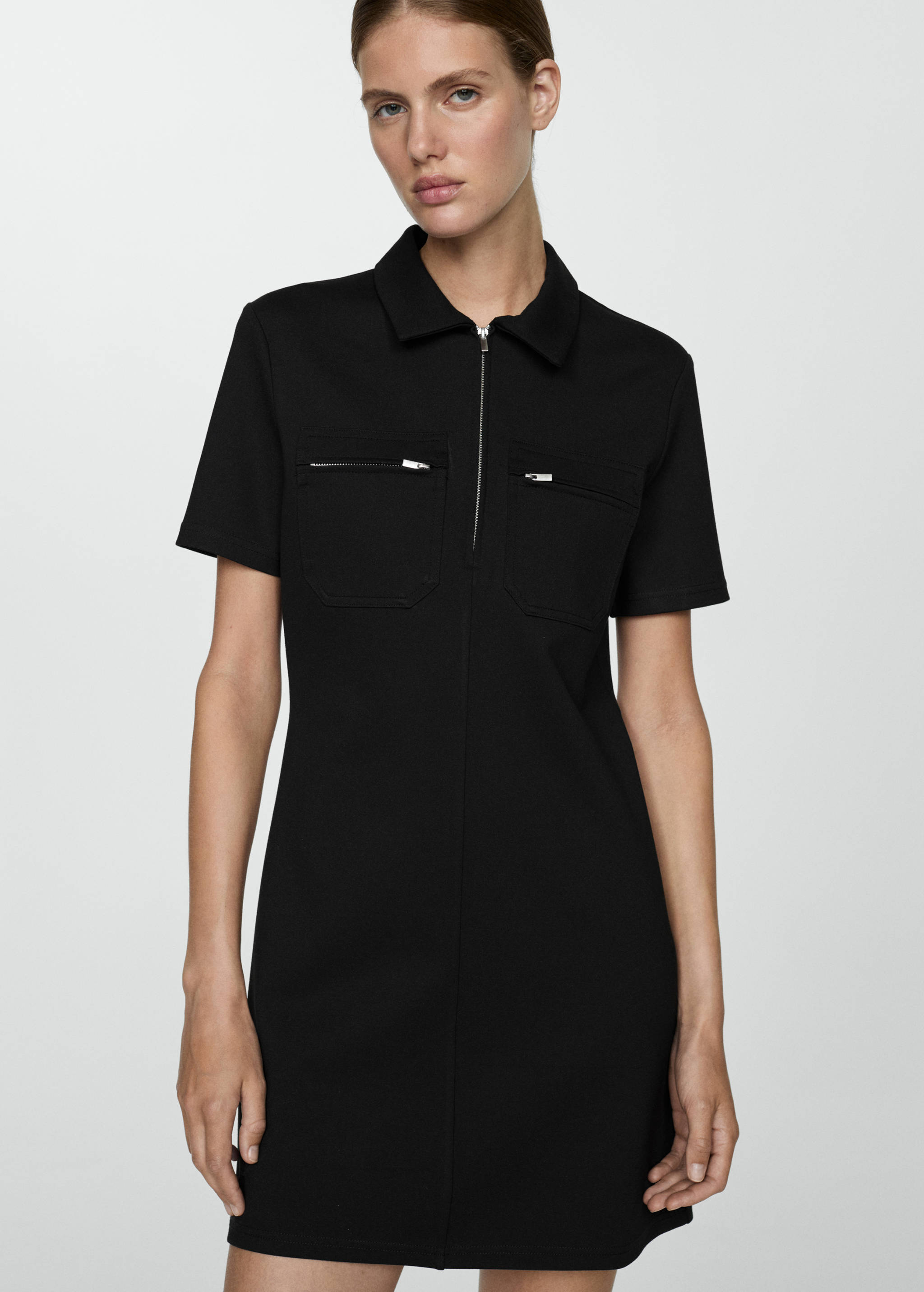 Vestido cuello polo bolsillos - Plano medio