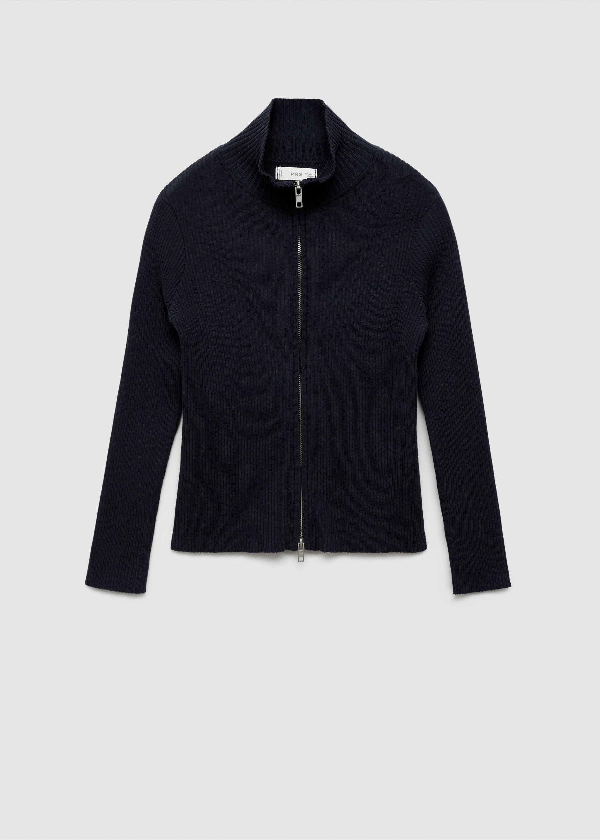 Zipped knit cardigan - Article without model, Dark Navy. Ref: 77074040-00.