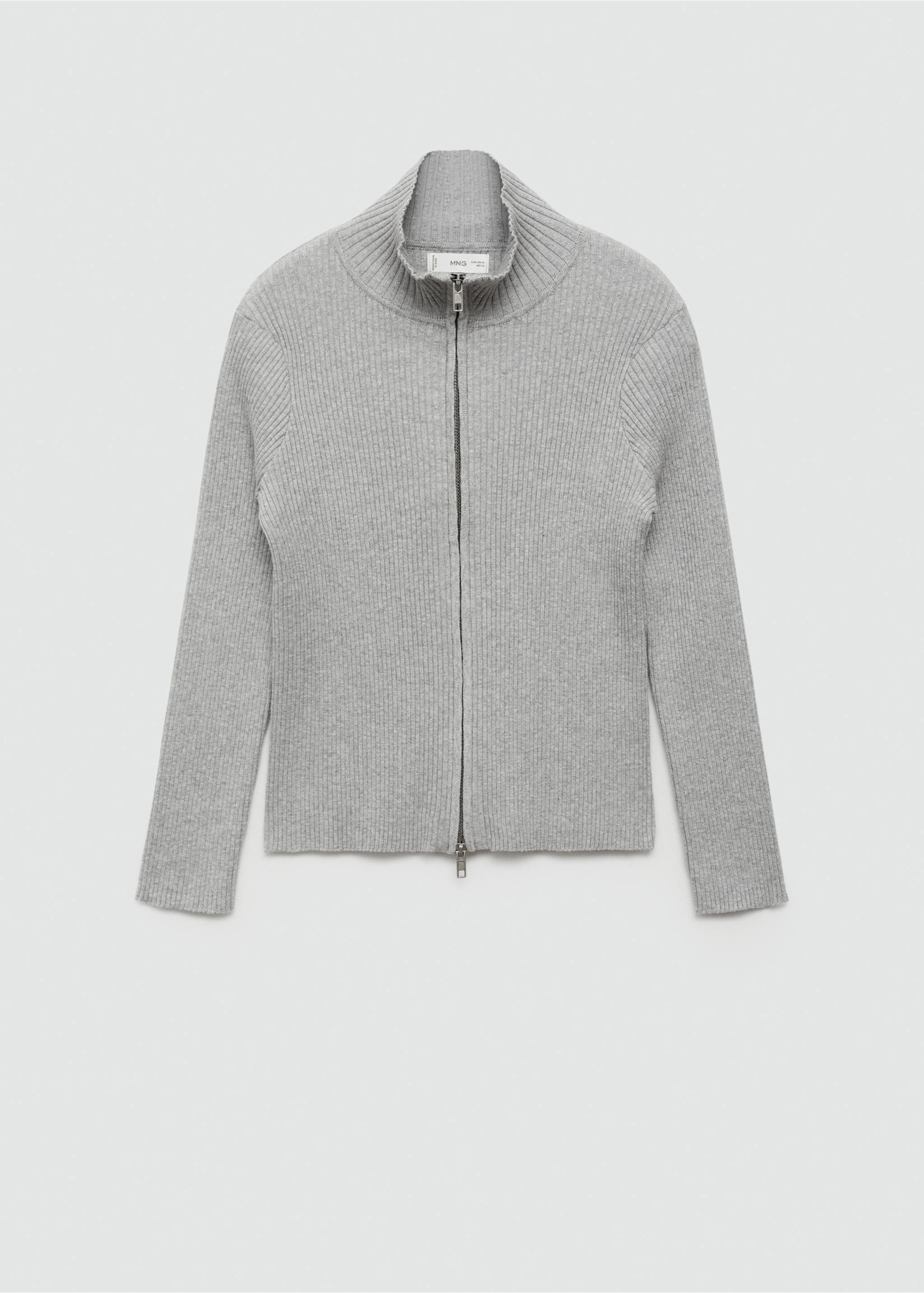Zipped knit cardigan - Article without model, Grey. Ref: 77074040-00.