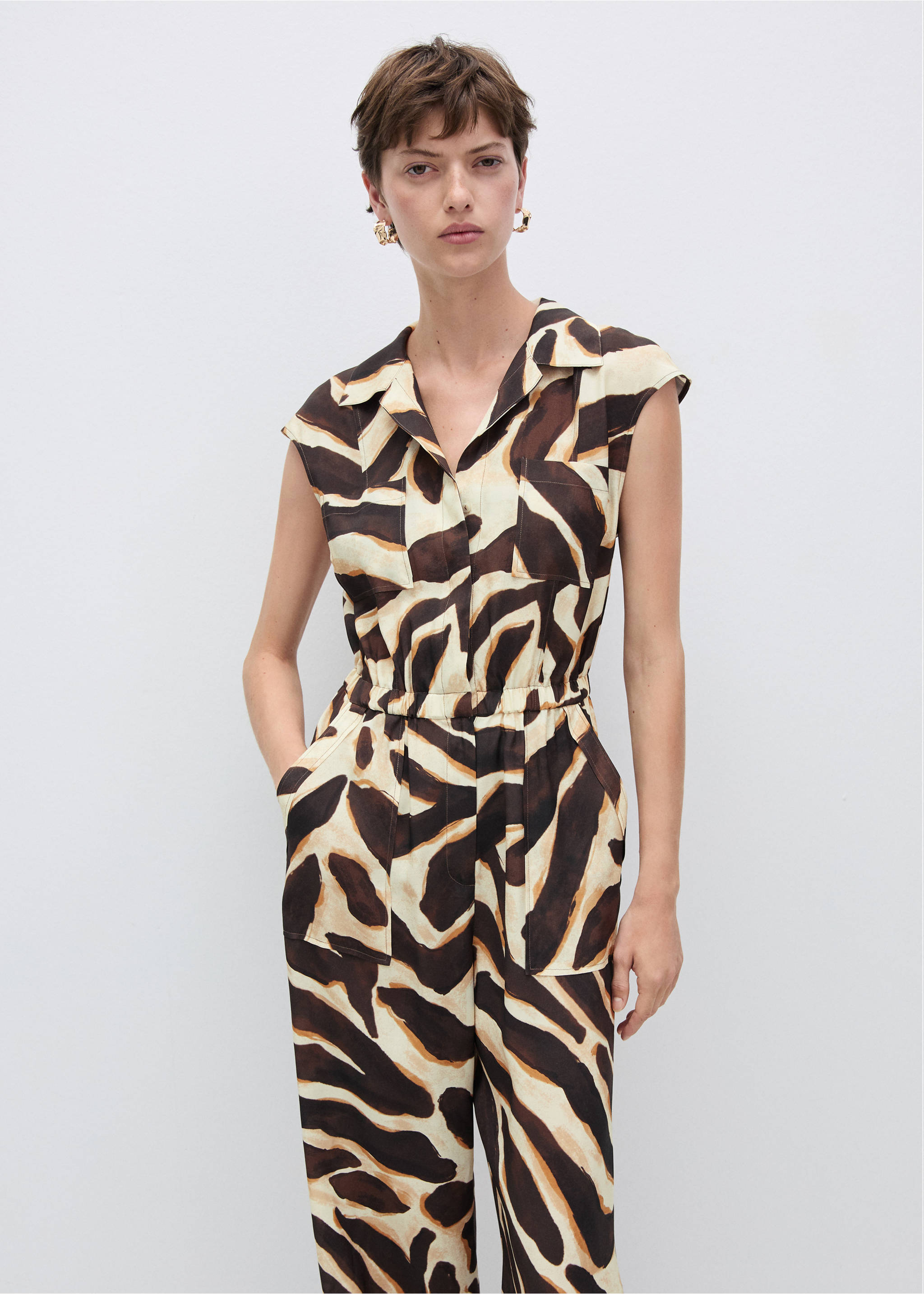 Animal-Print-Jumpsuit mit Taschen - Mittlere Ansicht, Braun. Ref: 77074041-00.