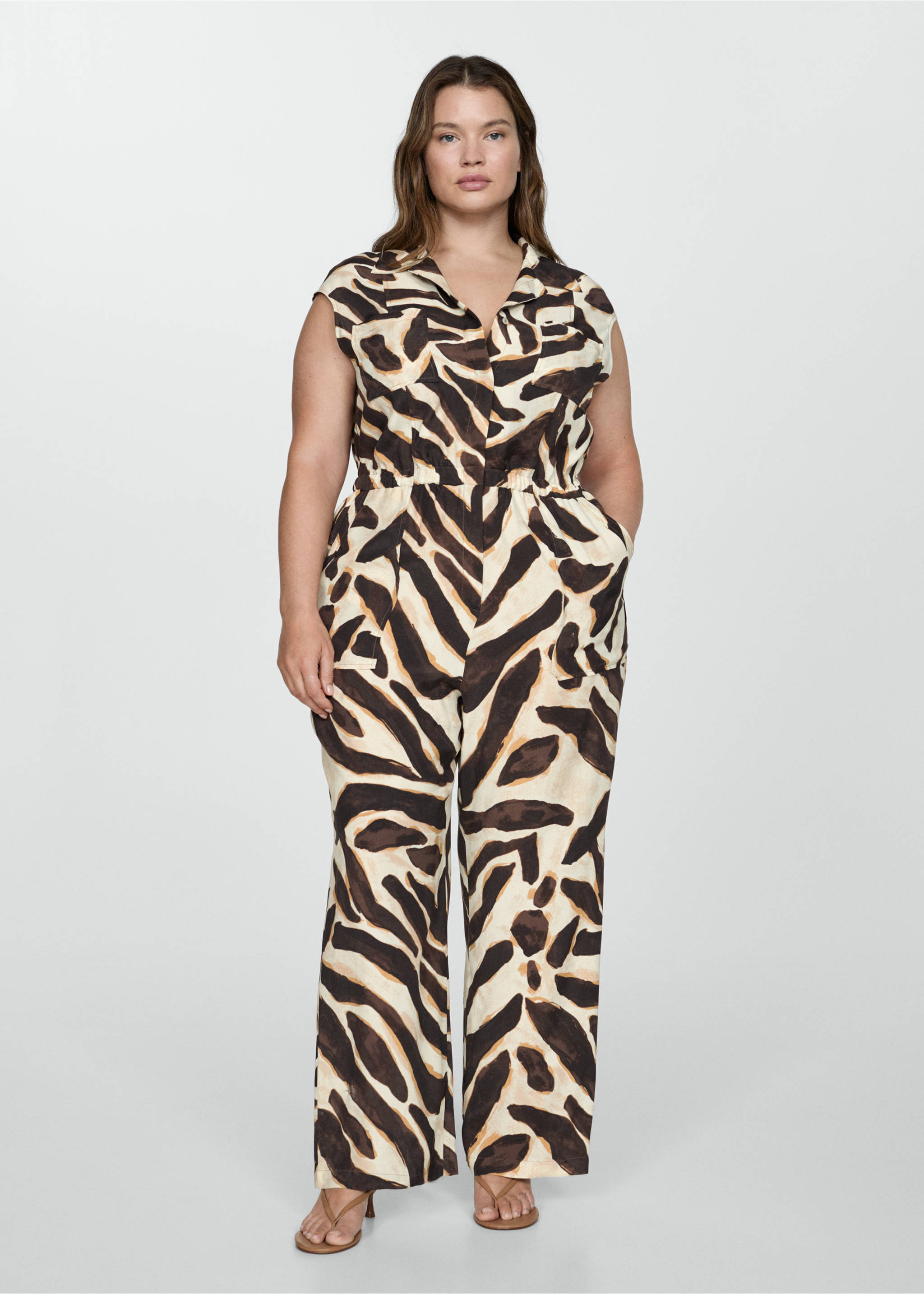 Animal-Print-Jumpsuit mit Taschen - Detail des Artikels 3, Braun. Ref: 77074041-00.