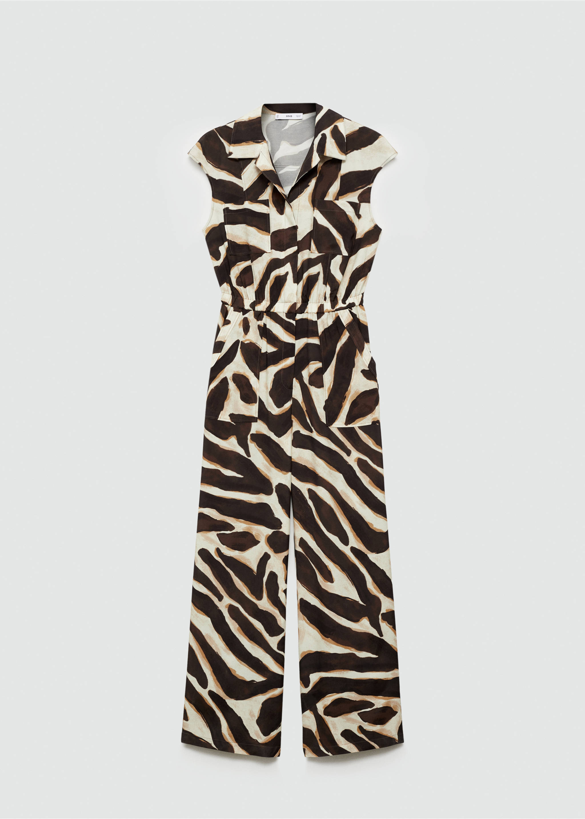 Animal-print jumpsuit with pockets - Article without model, Brown. Ref: 77074041-00.
