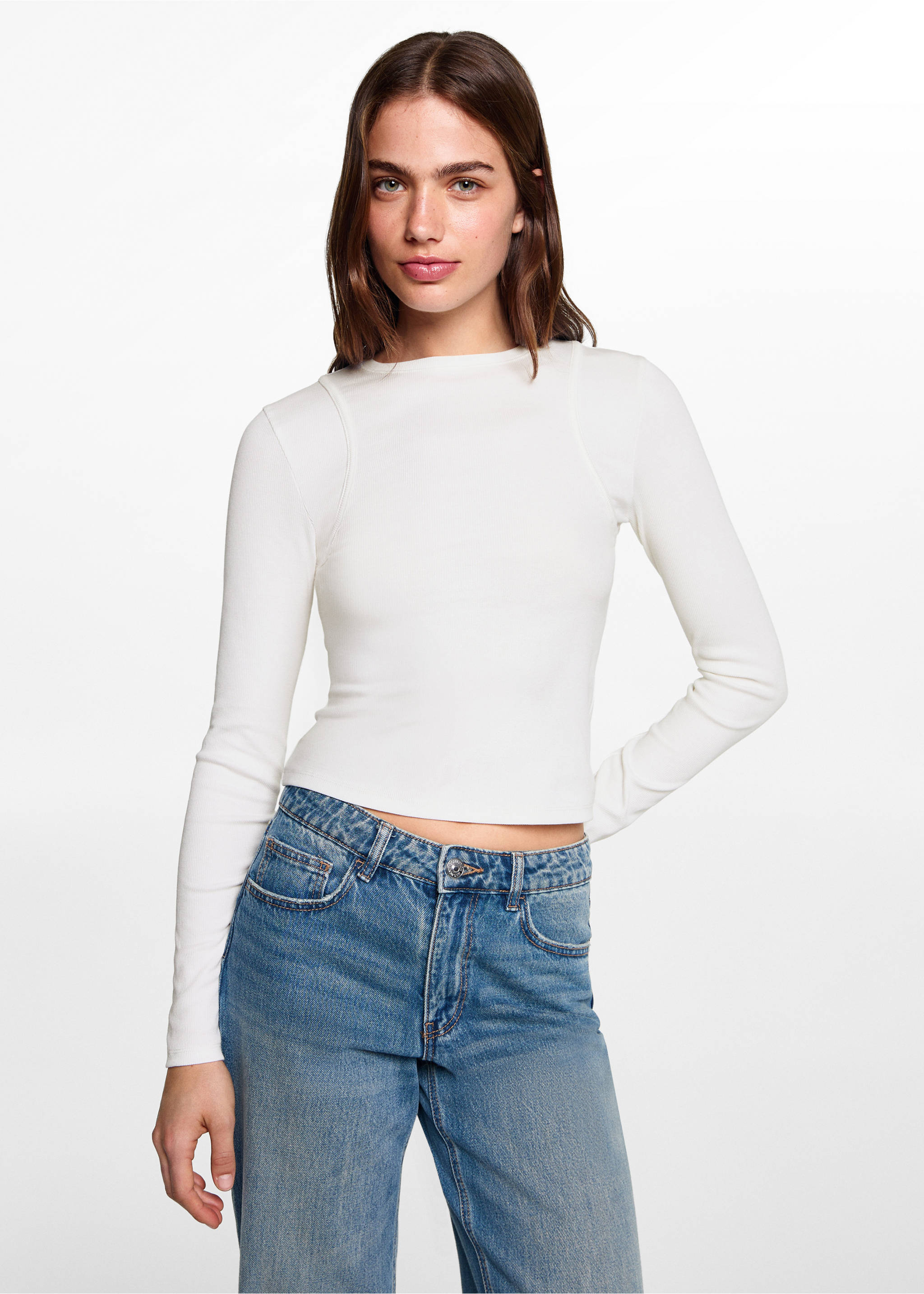 T-shirt with seam detail - Medium plane, Off White. Ref: 77074045-00.