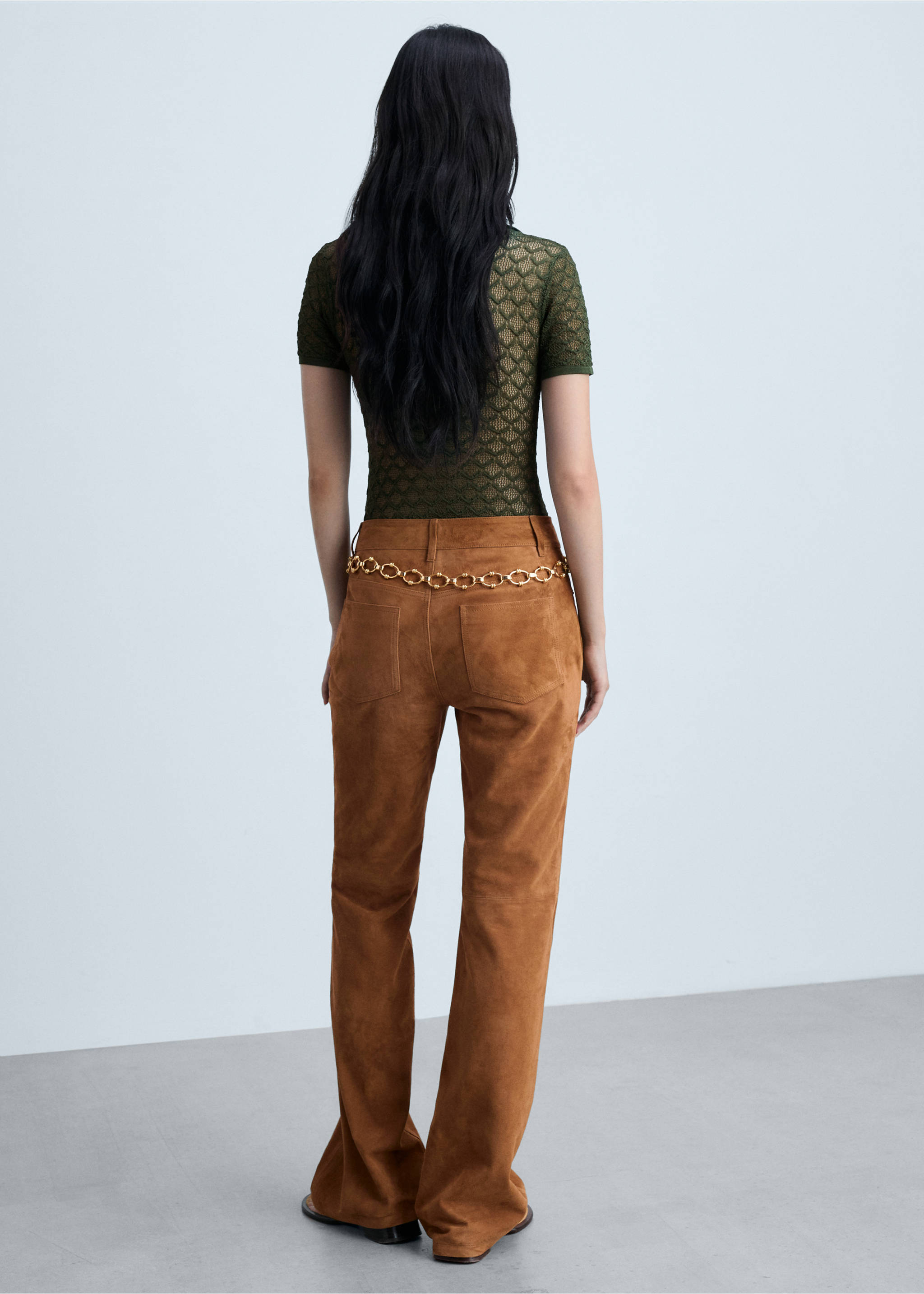 Straight-fit leather trousers - Reverse of the article, Medium Brown. Ref: 77074059-00.