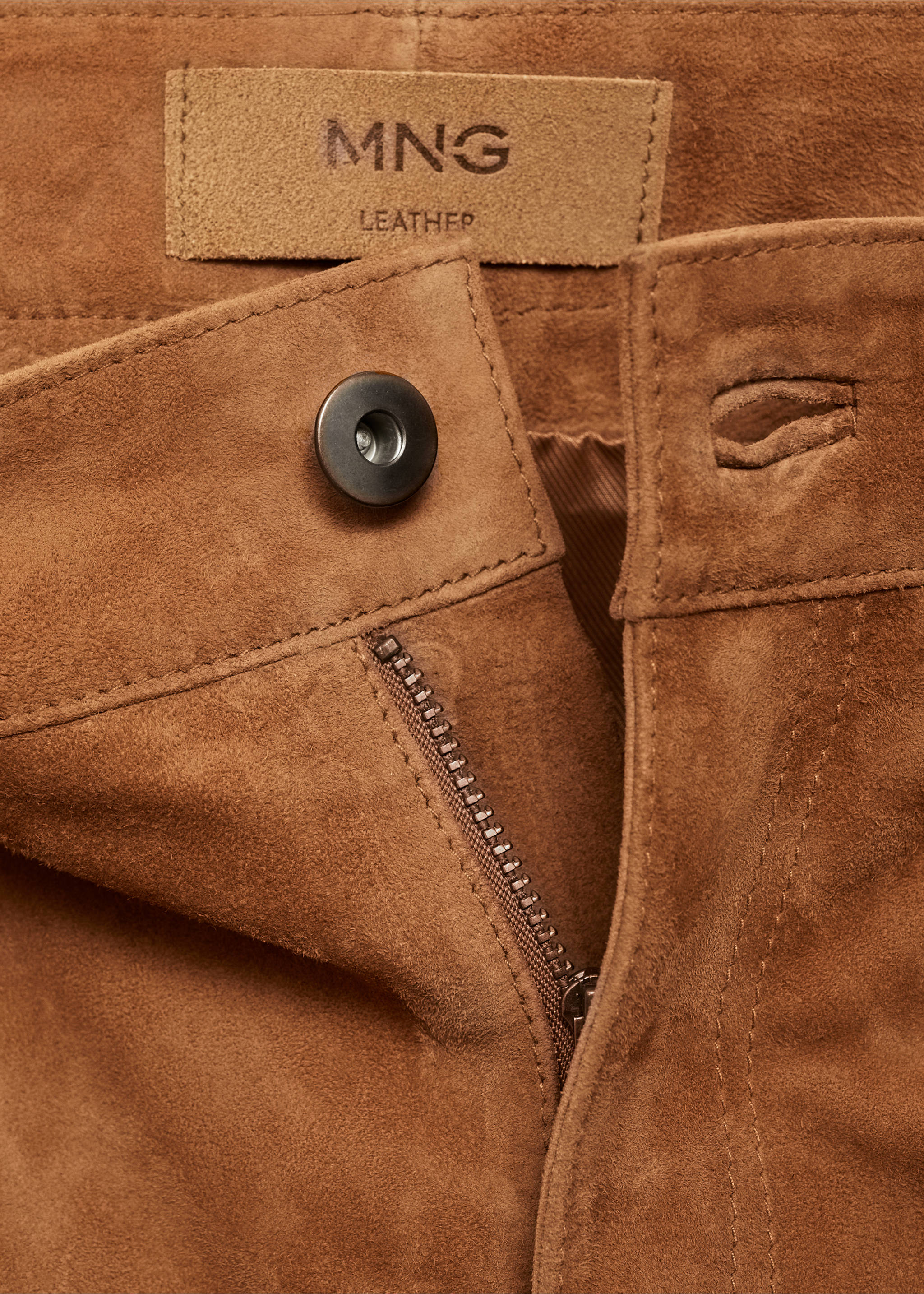 Straight-fit leather trousers - Details of the article 8, Medium Brown. Ref: 77074059-00.