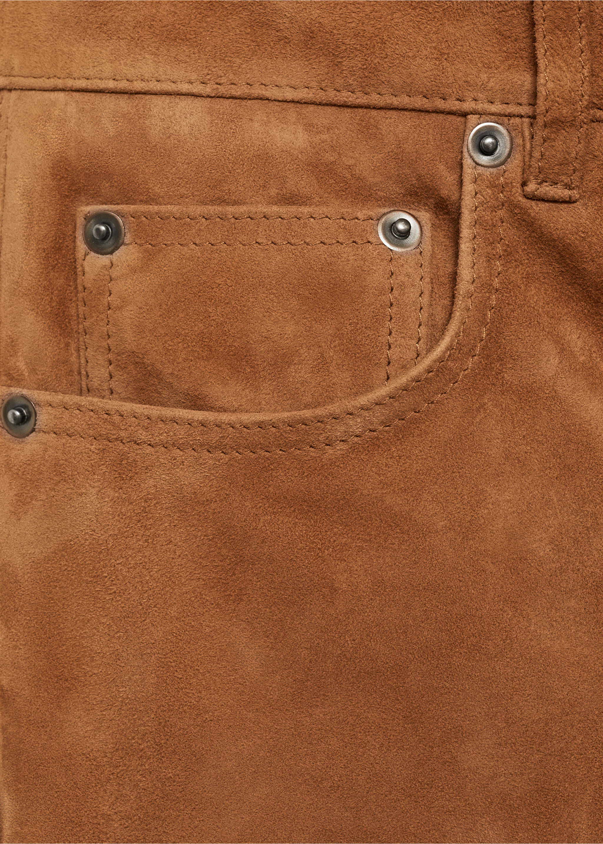 Straight-fit leather trousers - Details of the article 0, Medium Brown. Ref: 77074059-00.