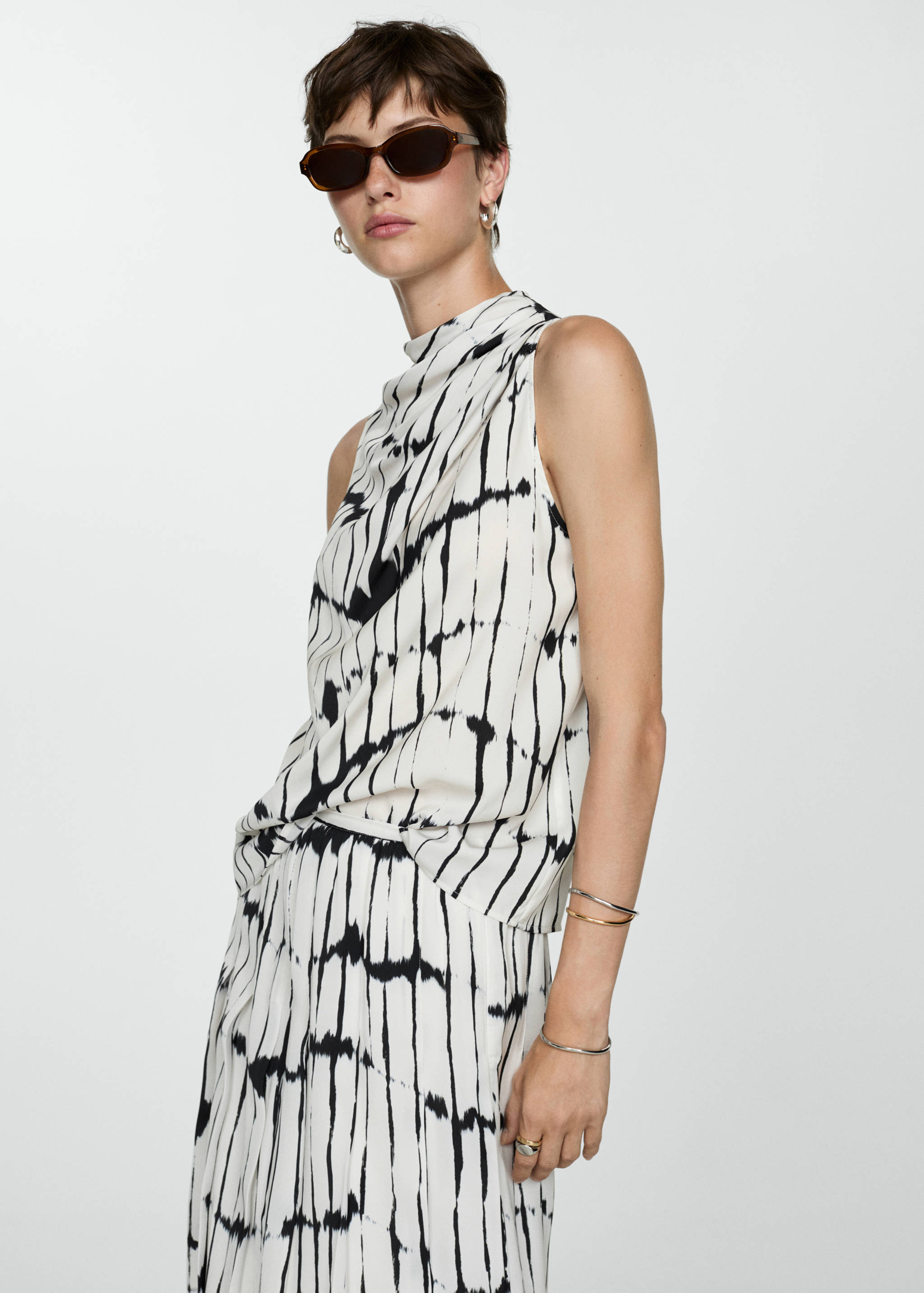 Printed draped detail blouse - Medium plane