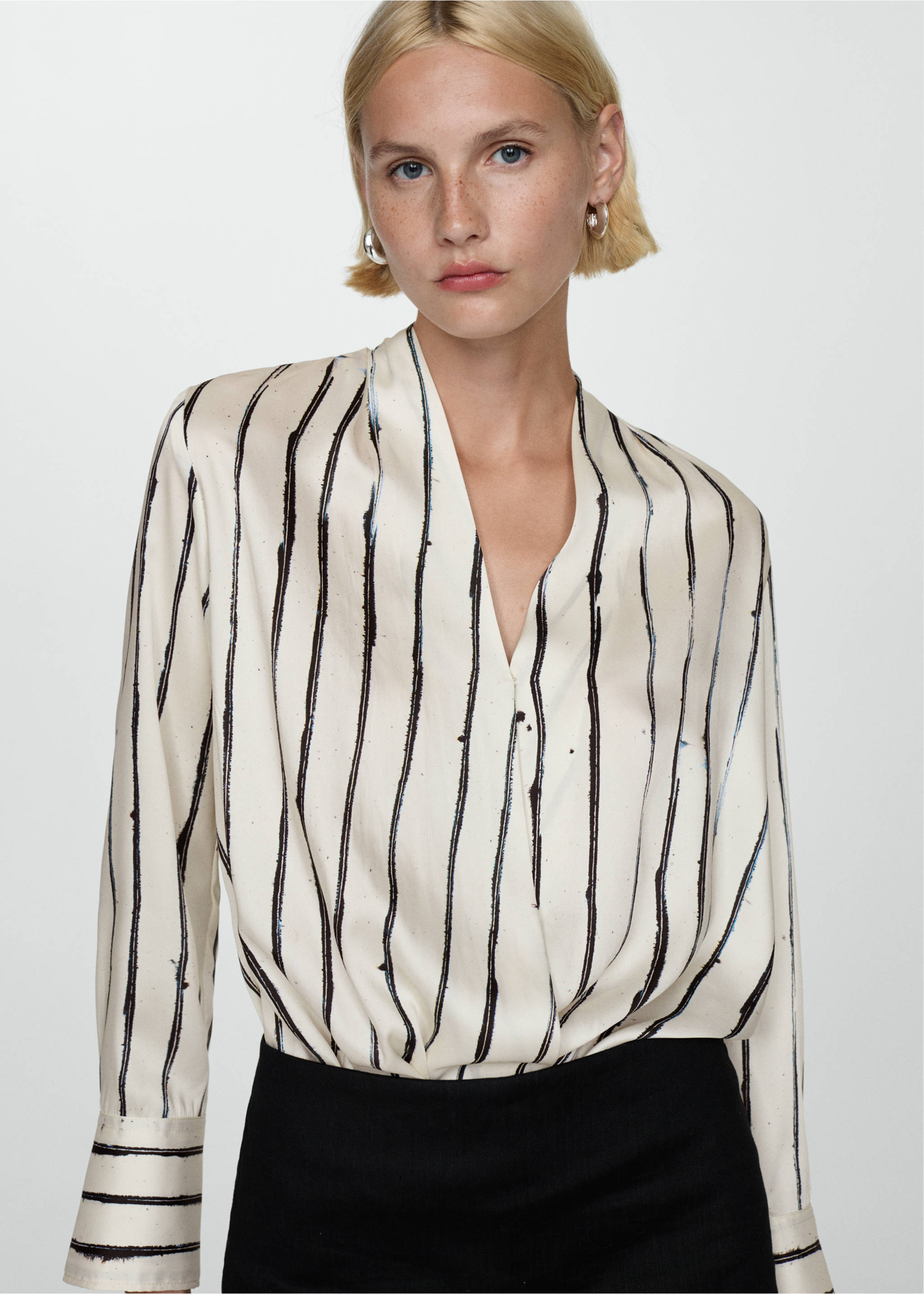 Striped wrap blouse - Medium plane, White. Ref: 77074066-00.