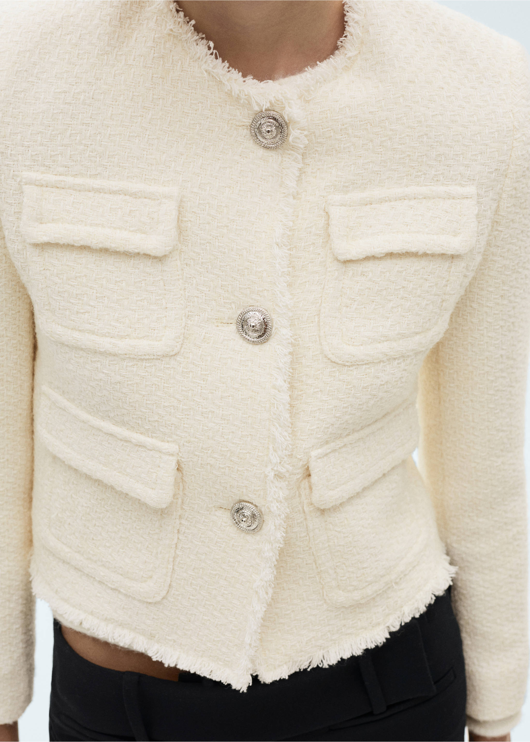 Pocket tweed jacket - Details of the article 3, Ecru. Ref: 77074067-00.
