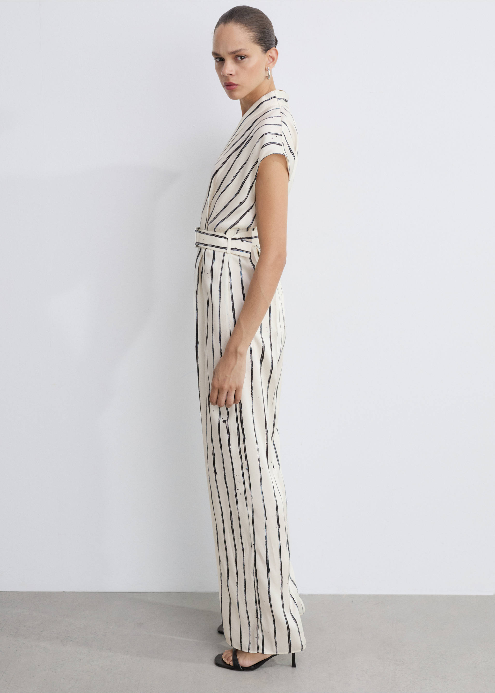 Striped satin jumpsuit - Details of the article 2, White. Ref: 77074069-00.