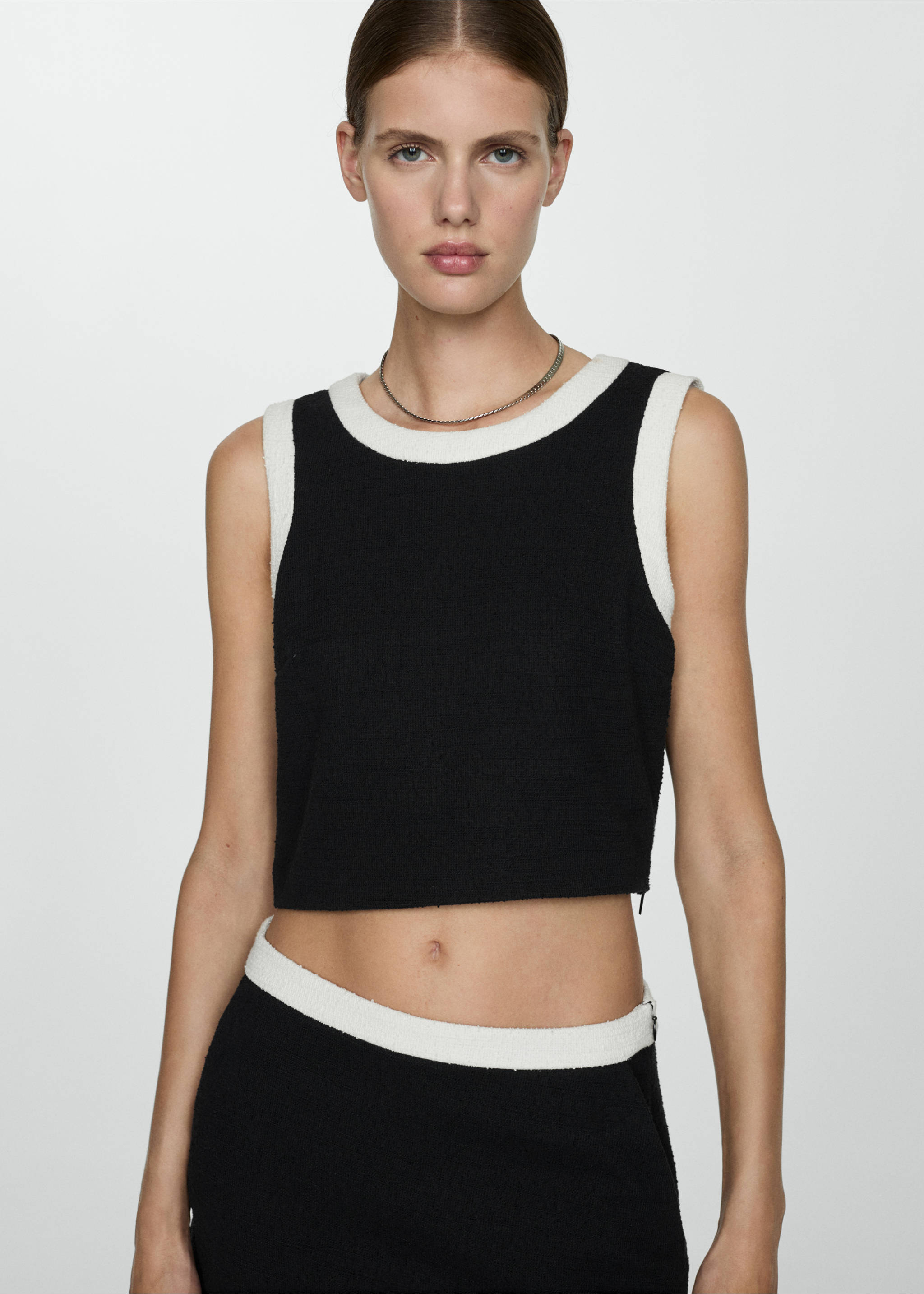 Top tweed crop - Pla mig, Negre. Ref: 77074070-00.